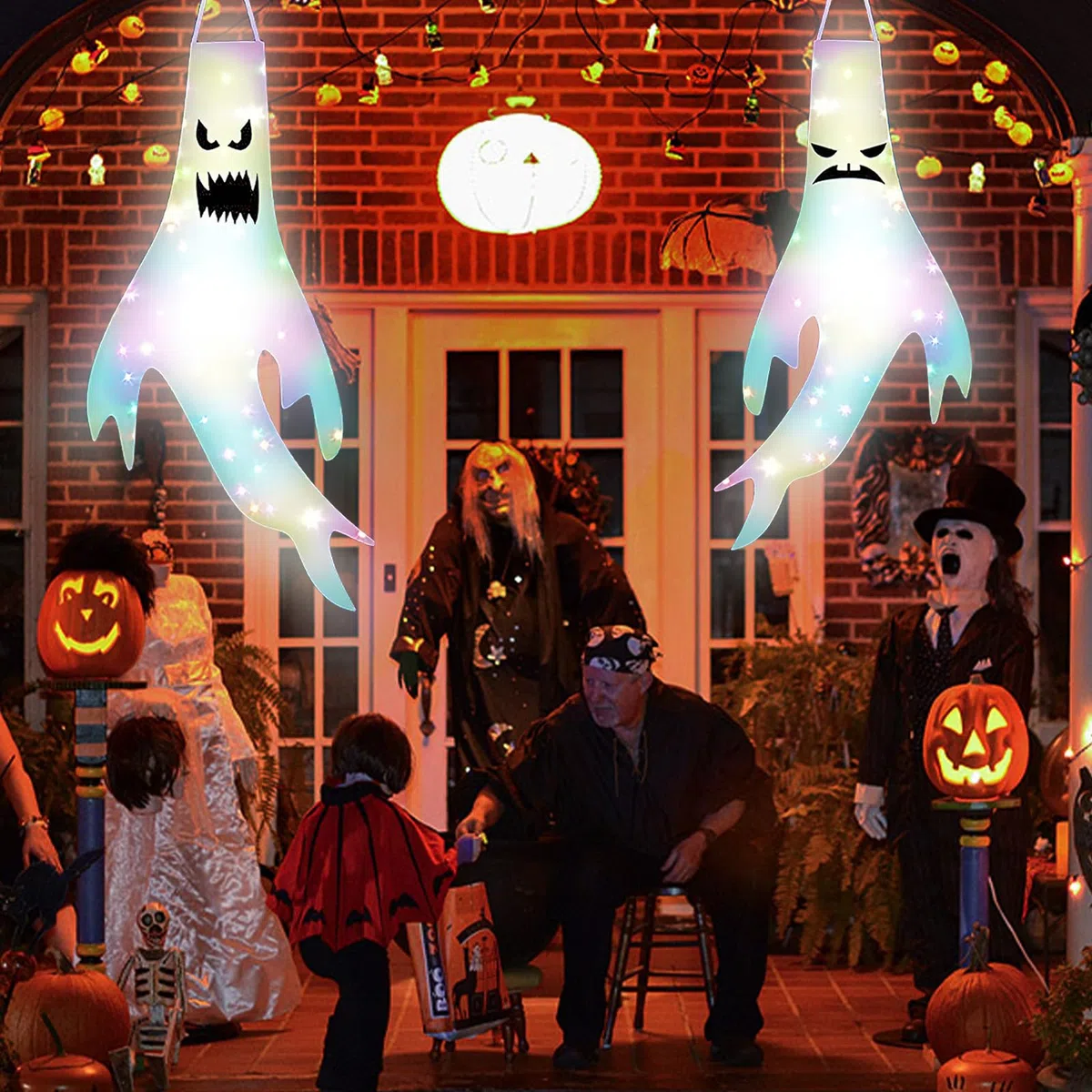 Halloween Fantasmi Windsock con LED, Appendere Fantasma Manica a Vento, Decorazione 2 Pezzi
