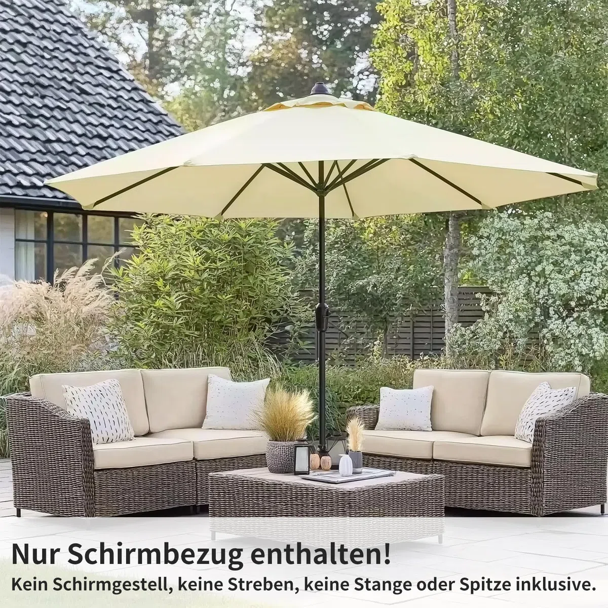 Copertura di ricambio per ombrellone da giardino, 2,7 m, 8 montanti, rivestimento in tessuto, copertura per ombrellone da giardino, giardino, spiaggia, piscina, bianco crema