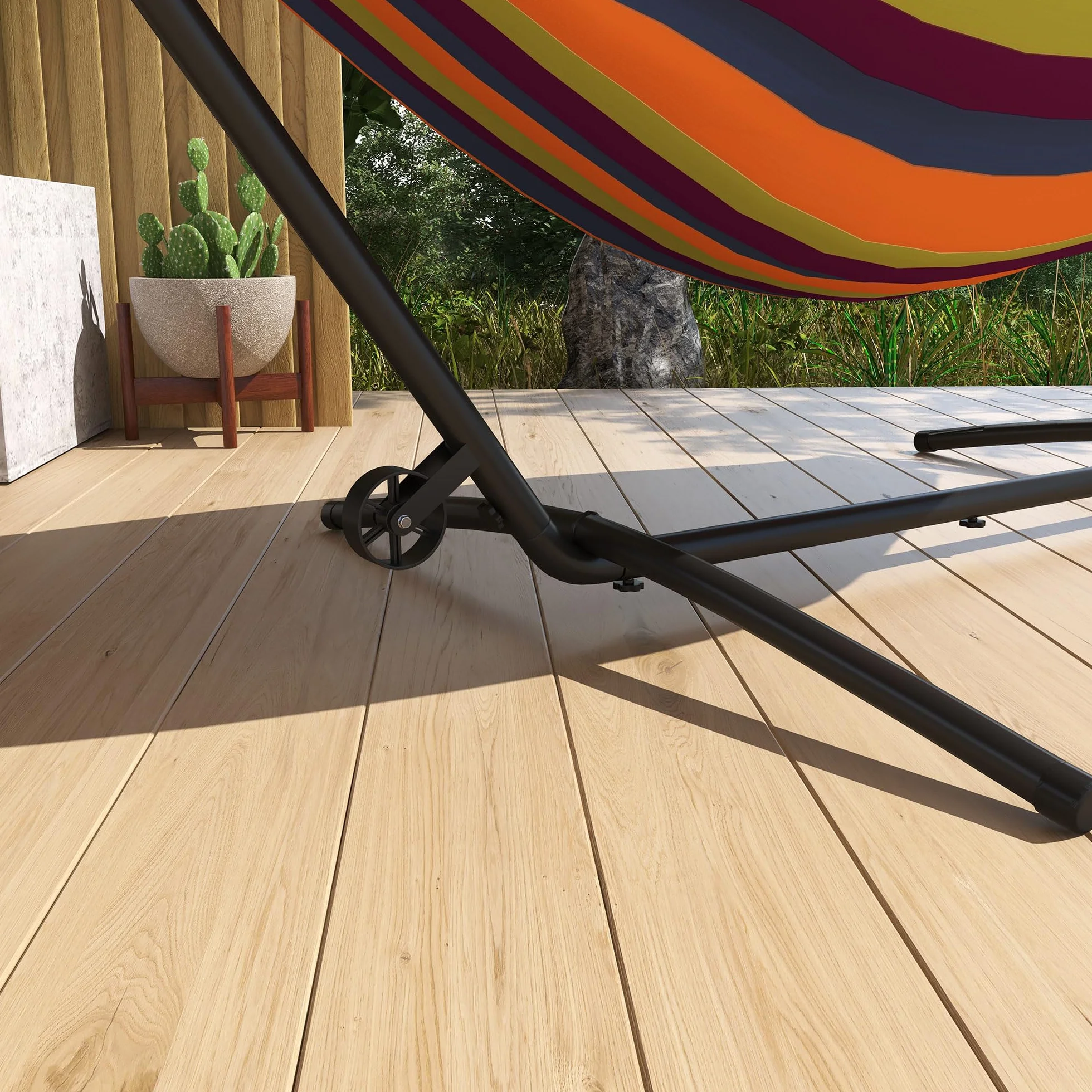 Outsunny Supporto per Amaca da 330 cm Max con 6 Fori e Rotelle, Sostegno per Amaca in Metallo con Borsa da Trasporto, 290x120x115 cm, Nero