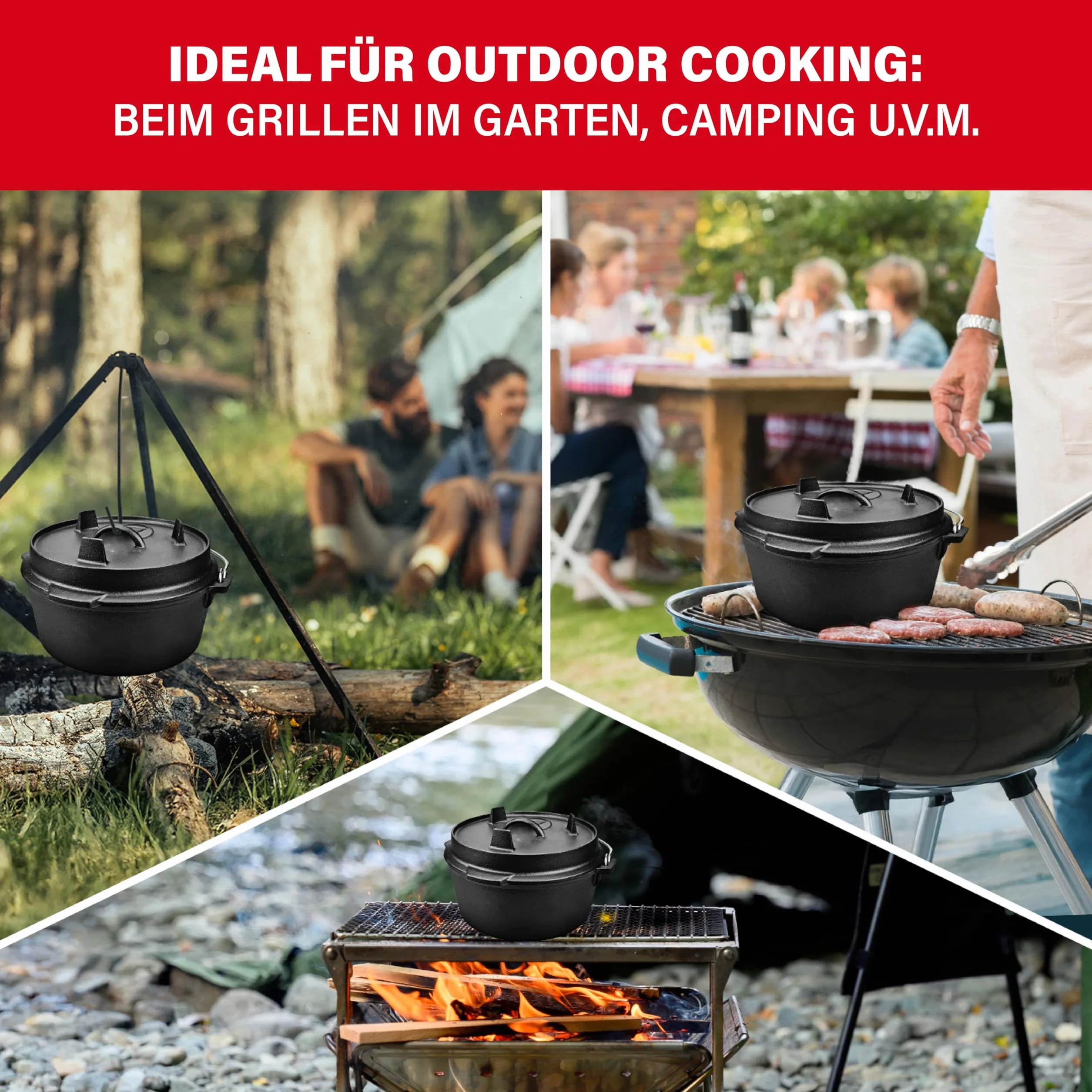 BBQ BOSS Dutch Oven [5L Capacità] Ghisa – Pentola – Cast Iron – Cast Iron – Casseruola – Bollitore per gulasch – Con coperchio