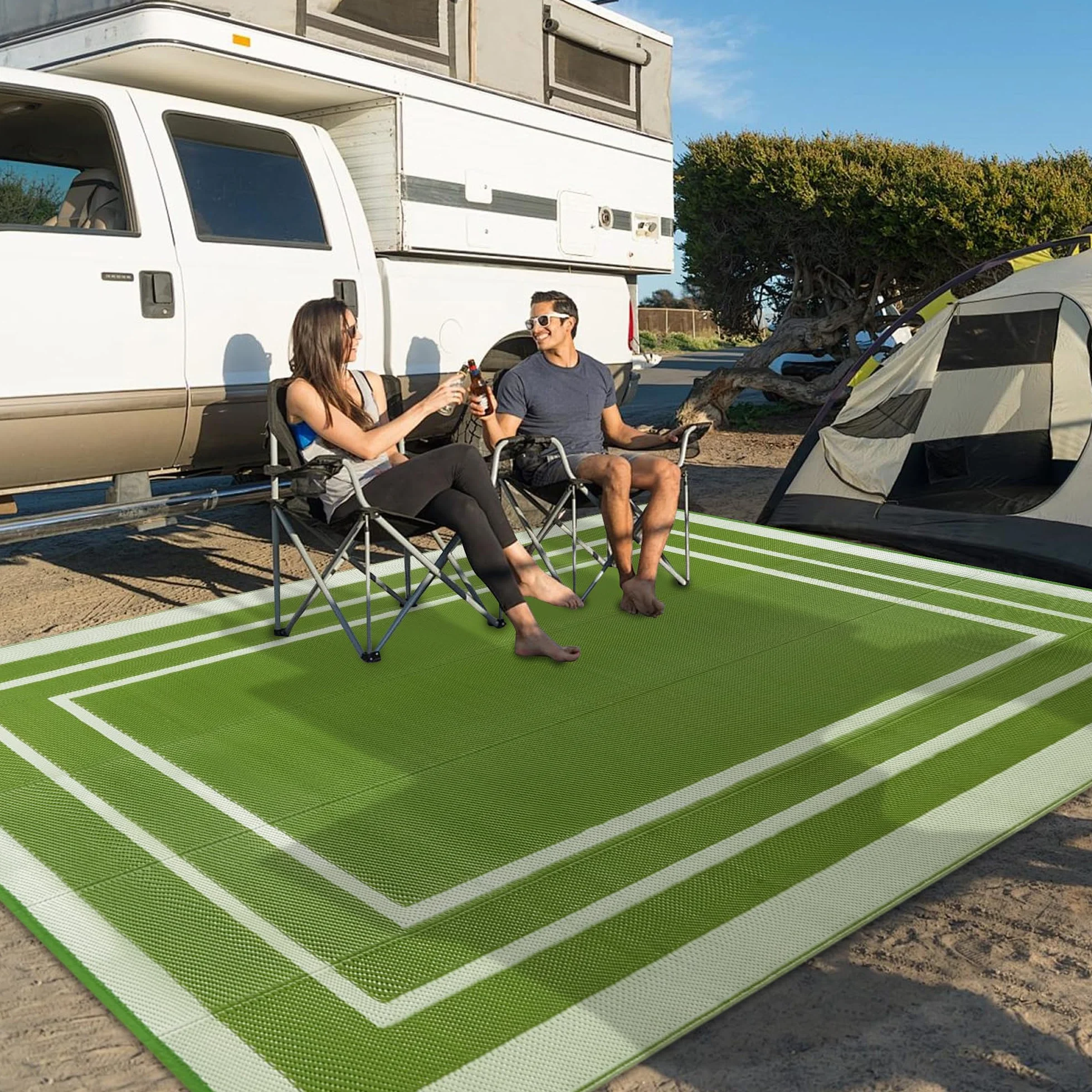 Tappeto da Esterno Terrazza 180x270cm Impermeabile Giardino Plastica Reversibile Balcone Lavabile Verde
