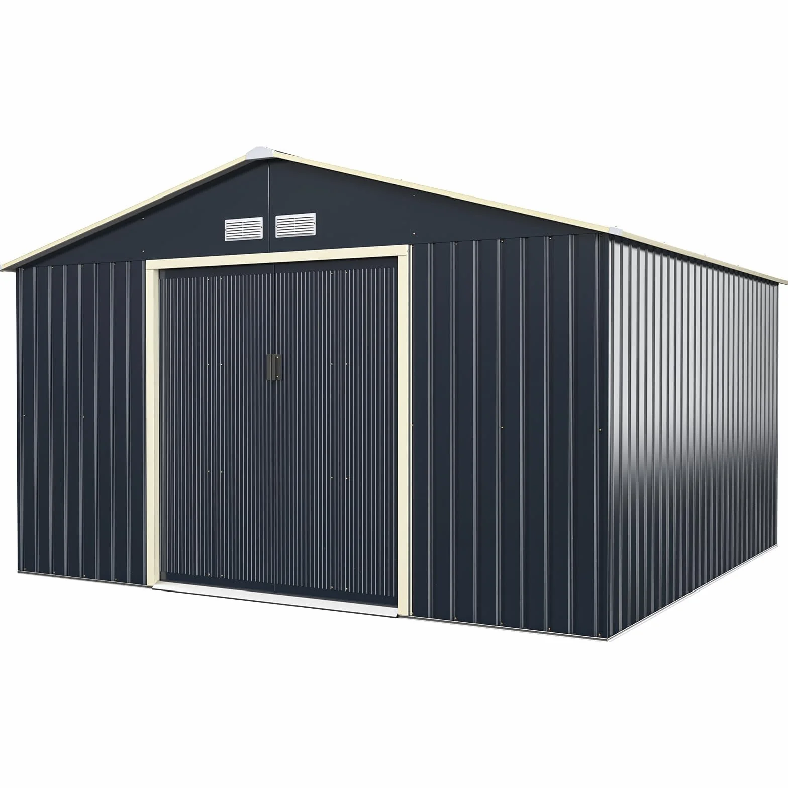RELAX4LIFE Casetta da Giardino 340 x 319 x 210 cm (10,19 m²), Acciaio Zincato, 4 Prese d'Aria, Porta 117x162 cm, Tetto Inclinato, Porte Scorrevoli, Expandibile, Grigio