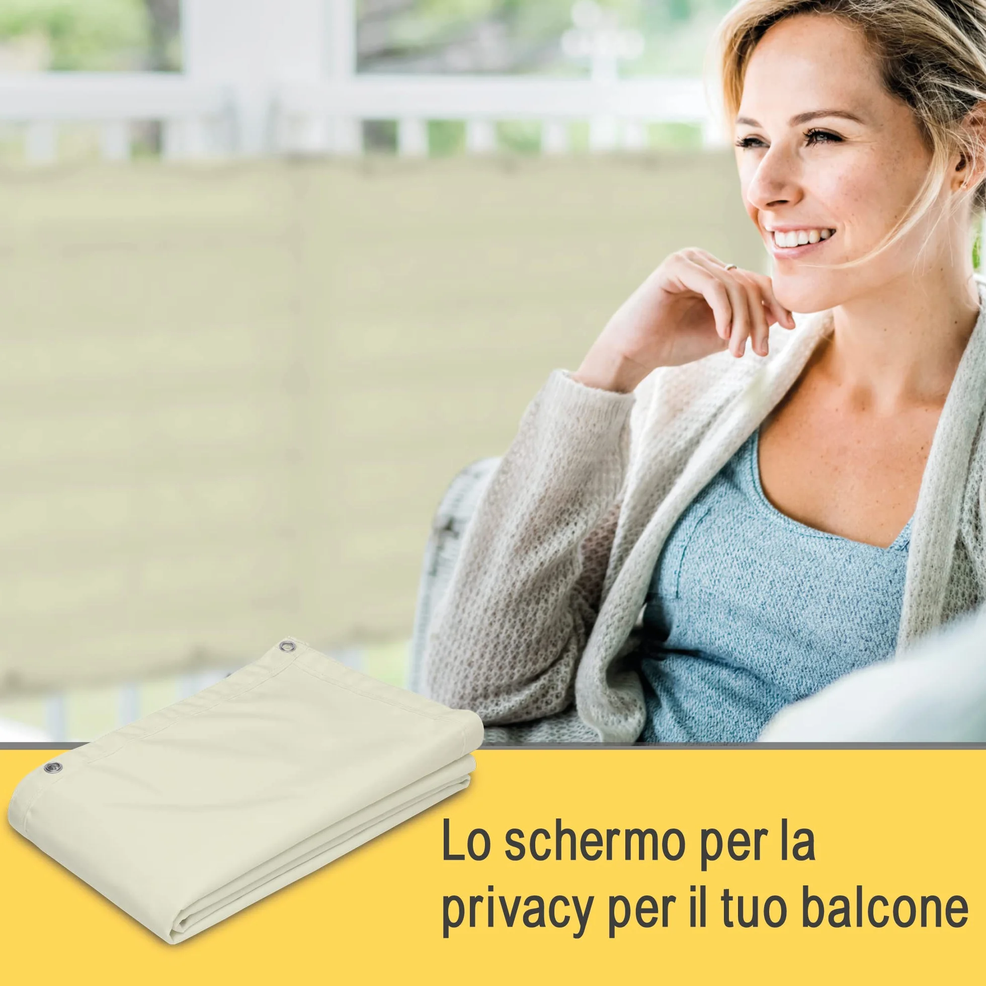 Sol Royal Frangivista e Telo Frangivento per Balconi 90x500 cm in 160g/m PES – Frangivista Balcone Impermeabile & Protezione UV – Schermi Privacy con Occhielli Crema – SolVision PB2
