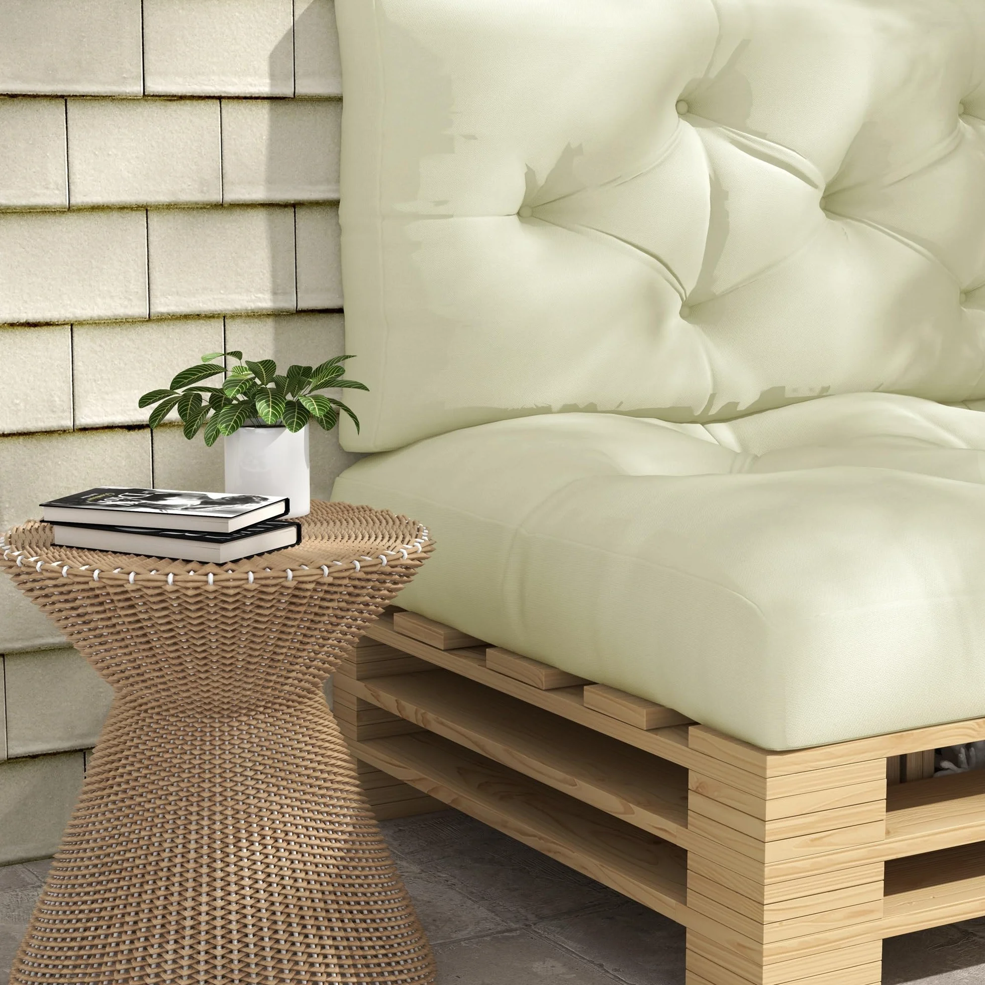 Outsunny Cuscini da Giardino Set 2 Pezzi per Schienale e Seduta con Imbottitura Spessa, Cuscini da Esterno in Poliestere per Divani e Pallet, Crema
