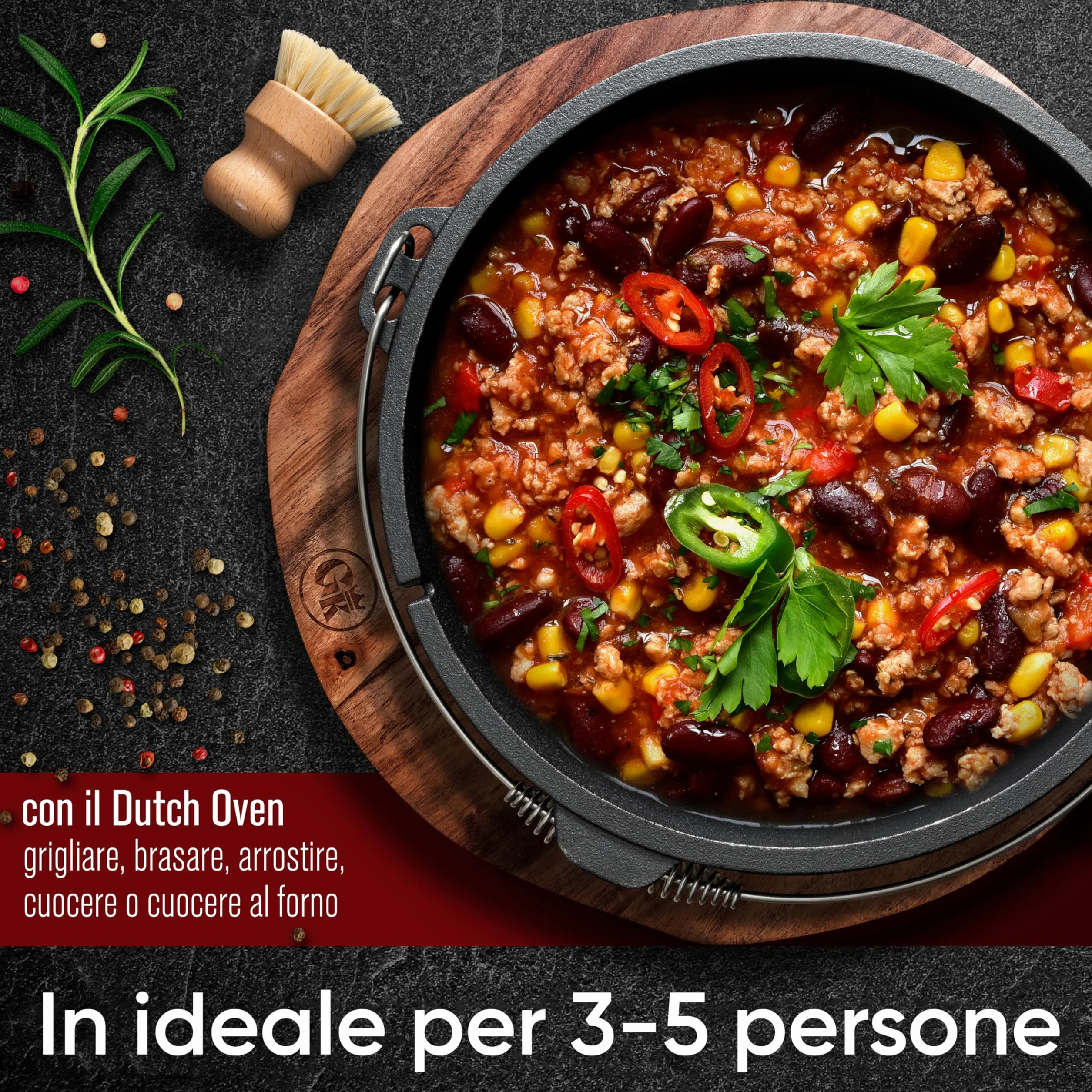 GUSSKÖNIG Set di pentole in ghisa con coperchio- 7 Litri-senza piedini -Teglia per il pane in ghisa-Incluso sollevatore del coperchio 2in1,spazzola e ricettario per il forno olandese [per3-5 persone]