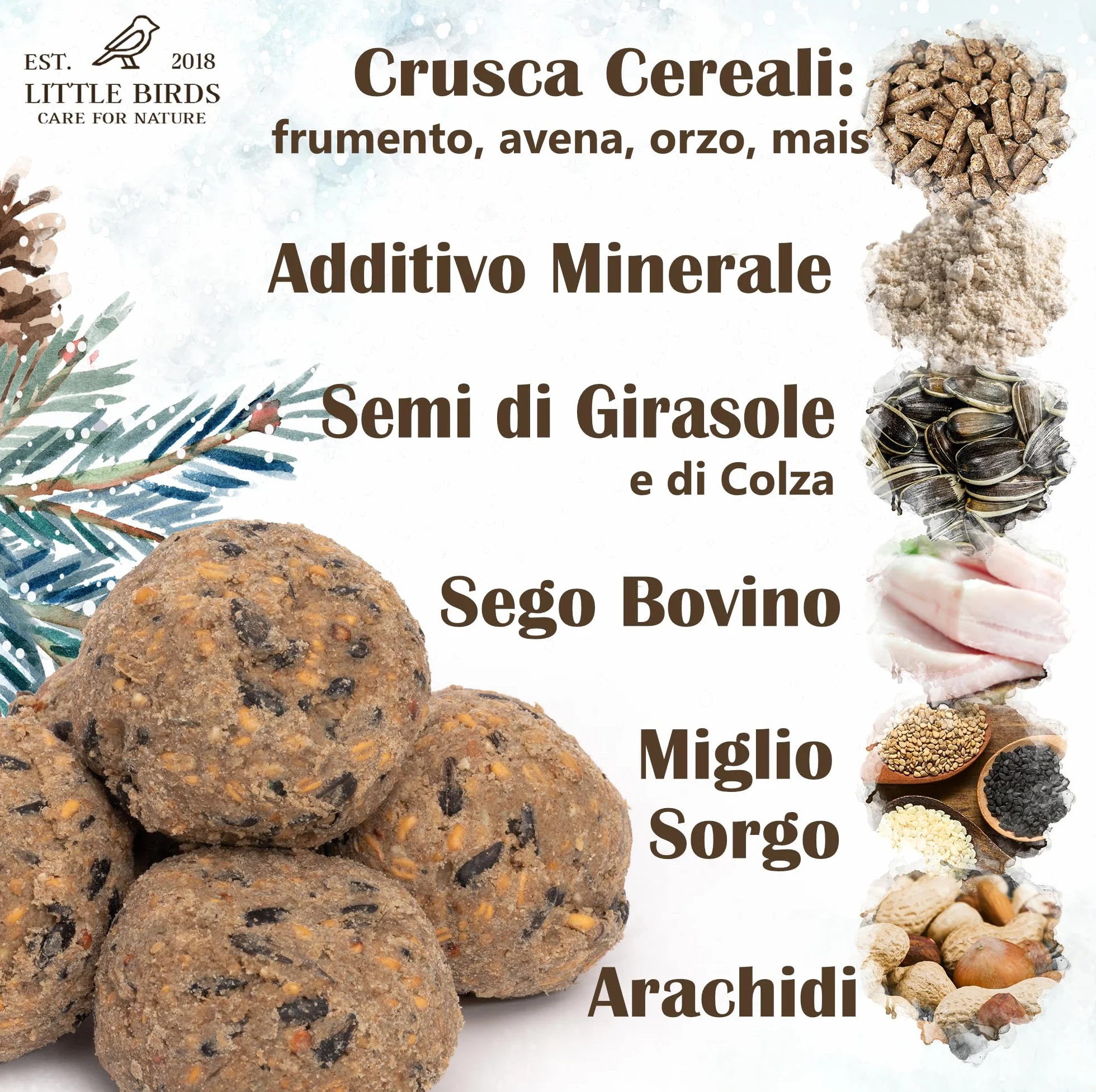Care4Nature 100 Palline di Grasso per Uccelli Selvatici - Ingredienti Naturali