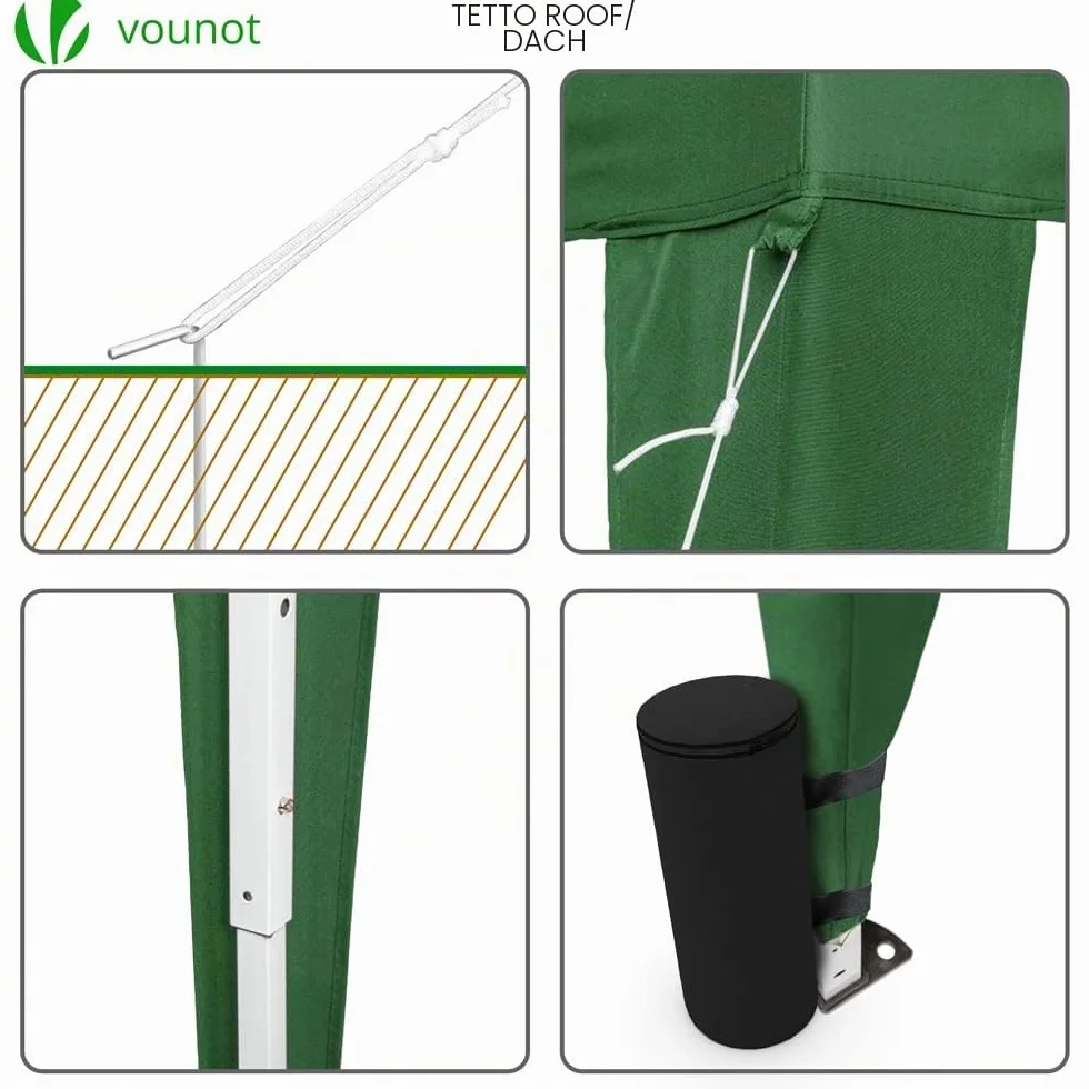 VOUNOT® Gazebo Pieghevole da Giardino 3x3 M Tenda Pop Up con 4 Sacchi di Sabbia e Sacca Trasporto Verde