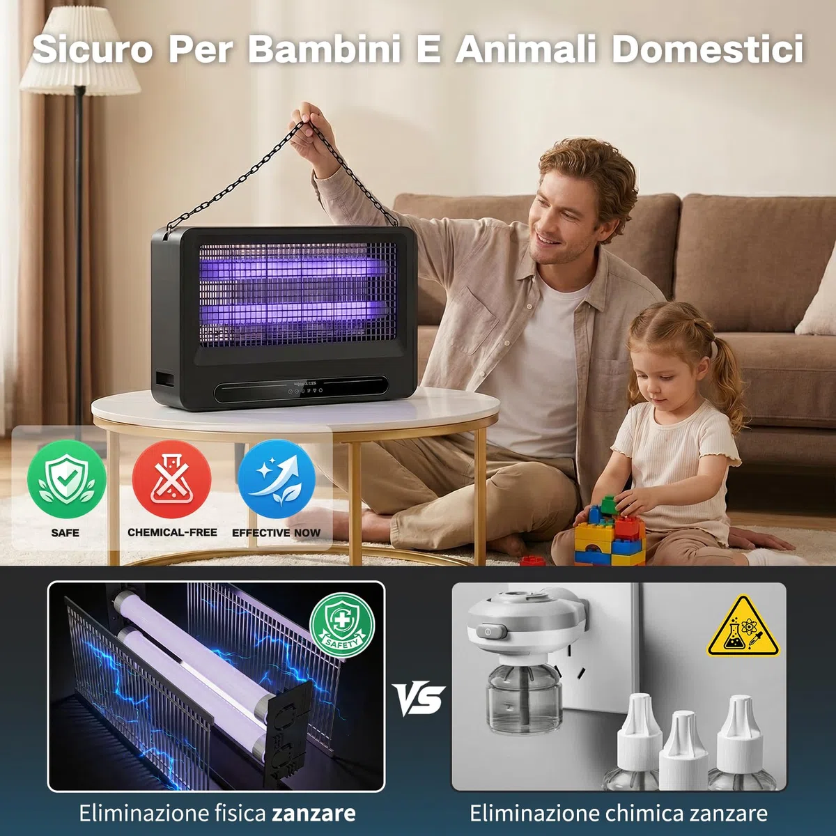 YFFU Lampada Antizanzare Elettrica 4000V per Interni Esterni, Antizanzare Elettrico con 2 Tubi UV Sostituibili, Elettrica Lampada Zanzare con Design Sospensabile Rimovibile per Camera e Cucina