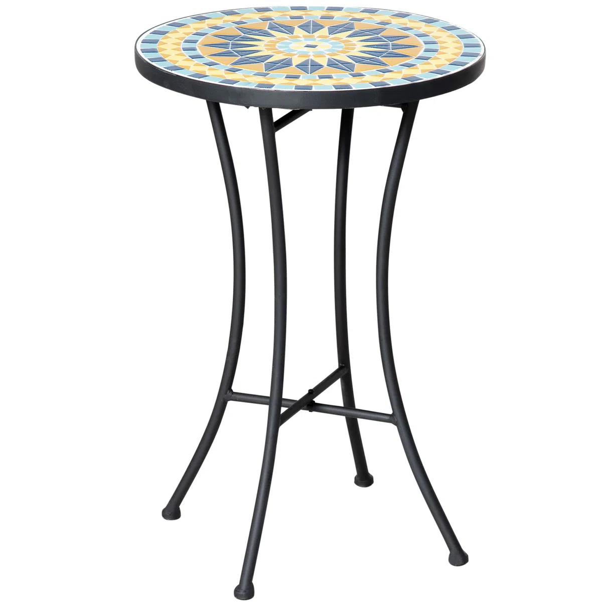 Outsunny Tavolino da Giardino in Metallo con Piano a Mosaico in Ceramica 35.5x53.5cm Multicolore