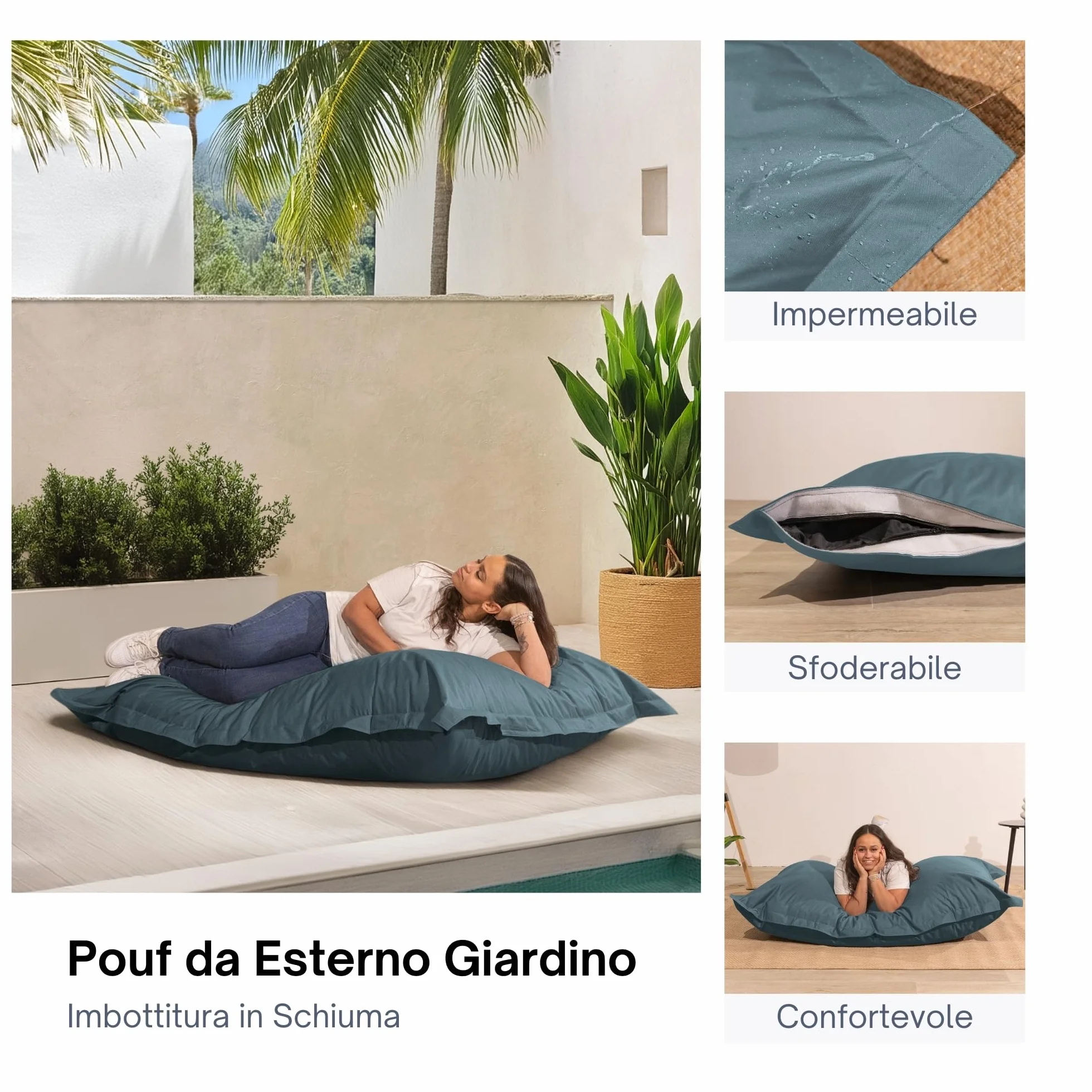 Pouf da Esterno Giardino Impermeabile Anti-UV 180x140 cm Grigio Scuro