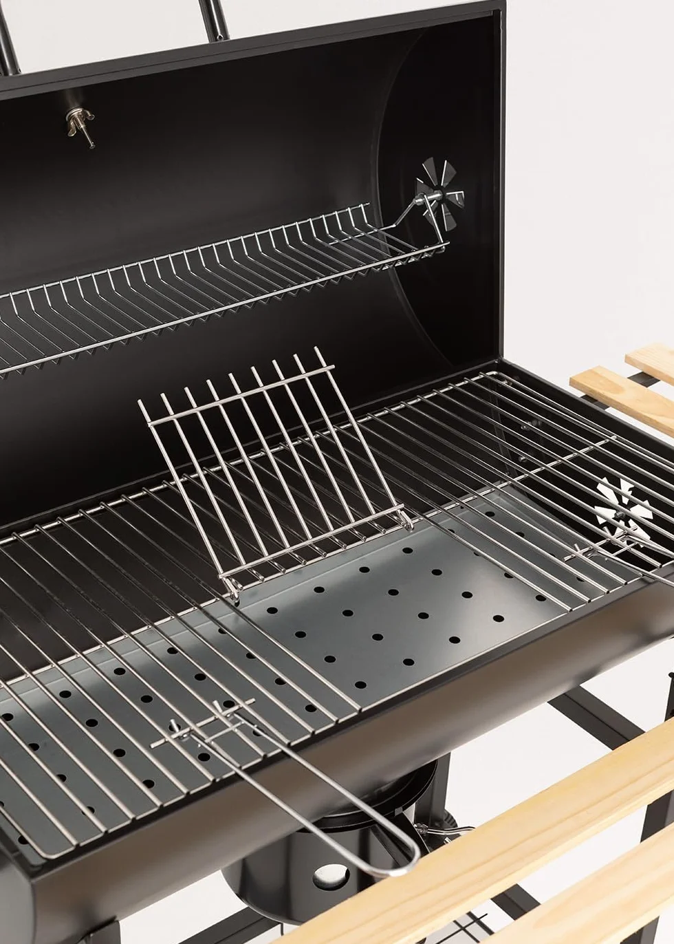 Barbecue affumicatore a carbone con ruote in acciaio inox nero griglia superiore controllo temperatura