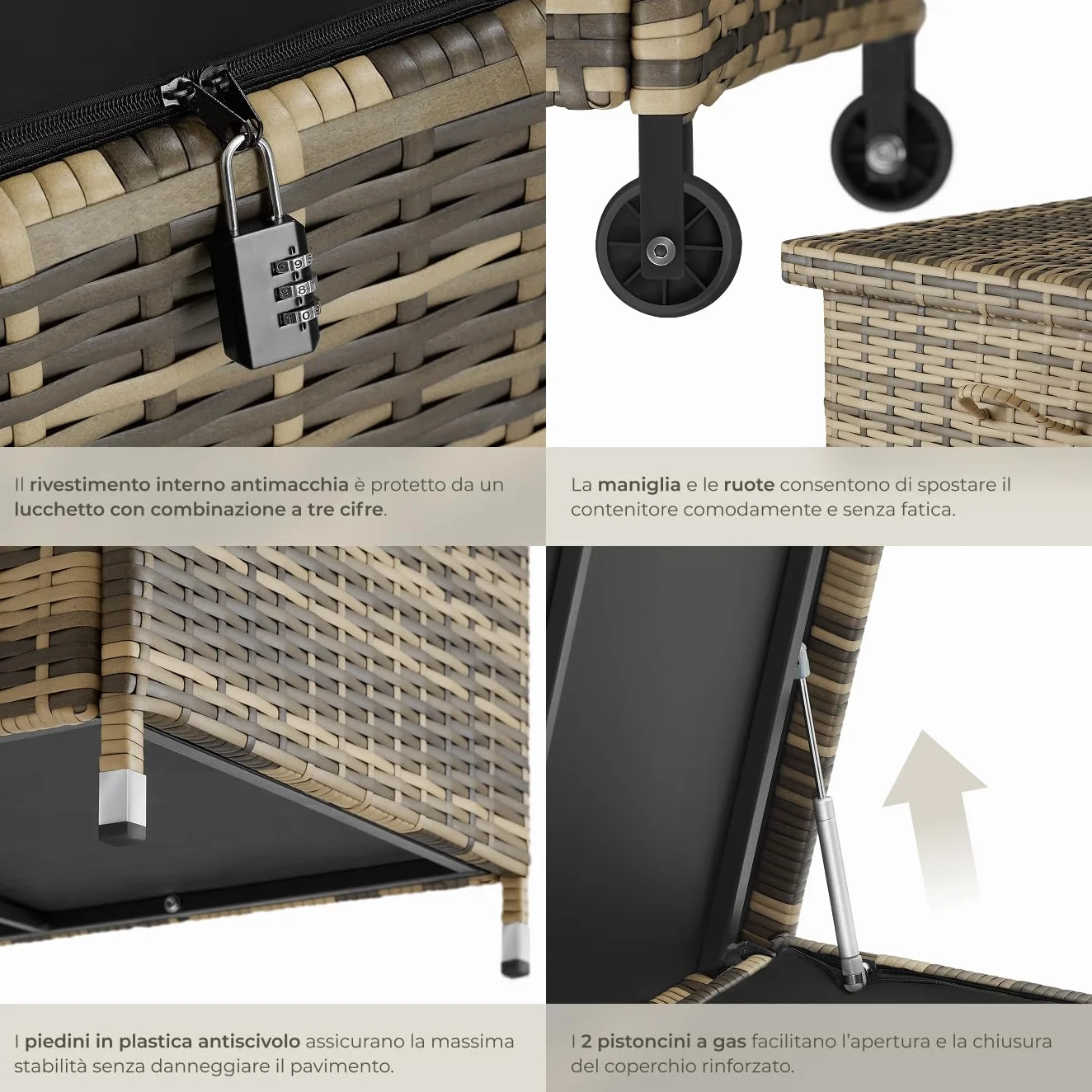 tectake Box Contenitore da Esterno Acciaio Polyrattan 120x55x61,5cm 270 L