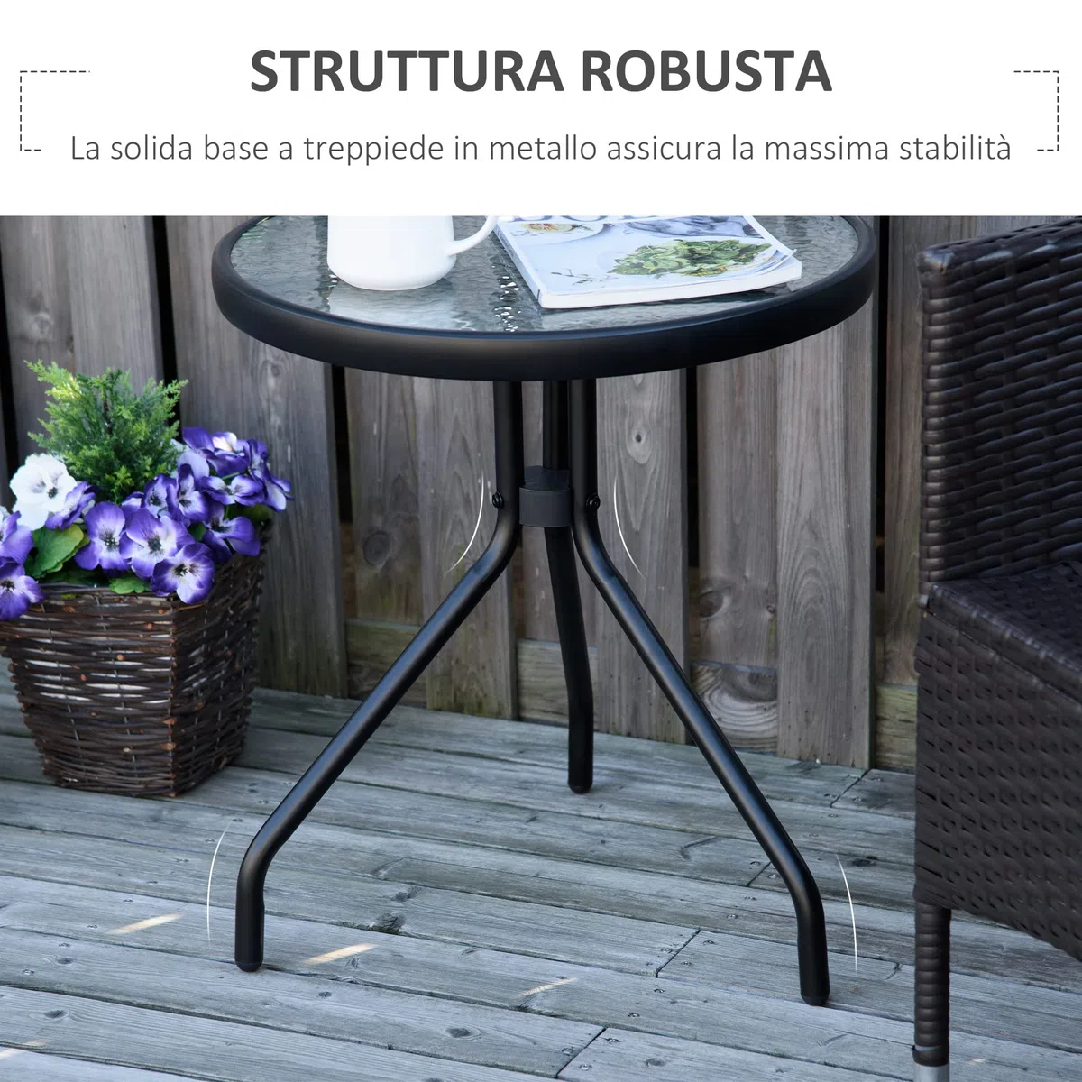 Outsunny Tavolino da Giardino Rotondo in Vetro Φ50x55cm Nero