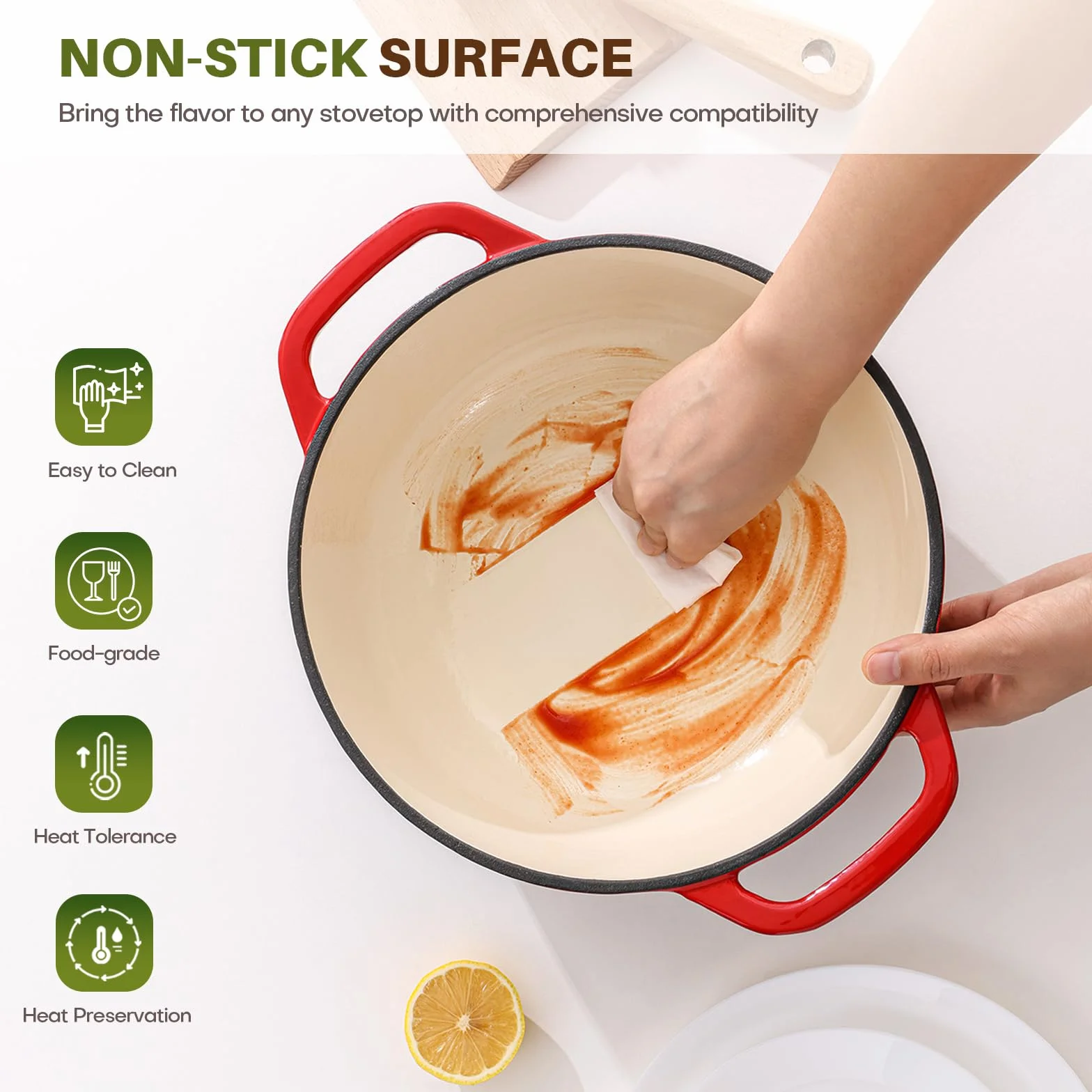 Kordisen Casseruola in Ghisa Smaltata 28 cm/5.7L con Coperchio, per Cuocere il Pane a Lievitazione Naturale, Adatta al Forno Fino a 260°C, Robusta e Capiente, Rossa
