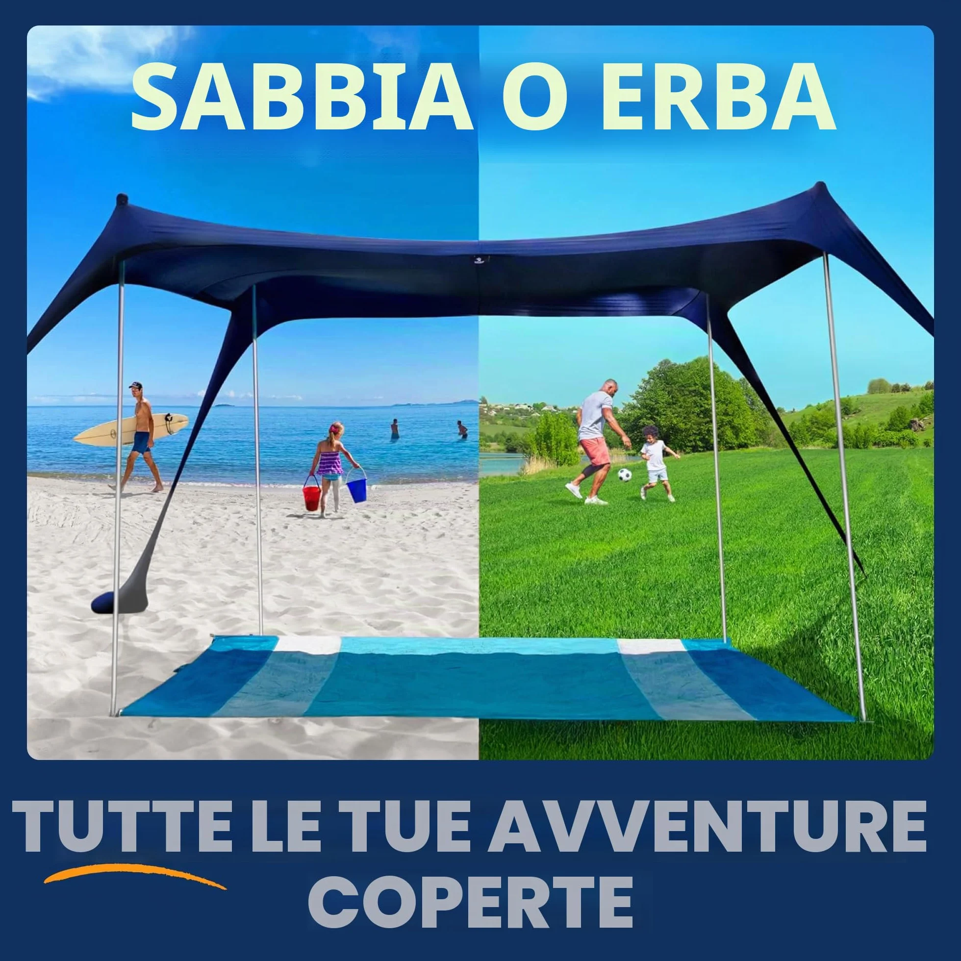 SUN NINJA Tenda da Spiaggia Portatile - Tenda da Sole per Mare - Parasole Pop Up Grande per Campeggio e Picnic - Protezione UV UPF 50+ - Borsa e Accessori Inclusi