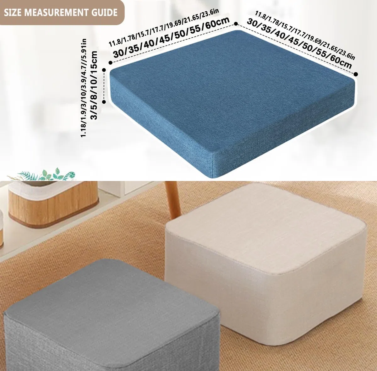 Cuscino Quadrato da Pavimento Memory Foam Antiscivolo Sfoderabili 55x55x15cm Interno Esterno