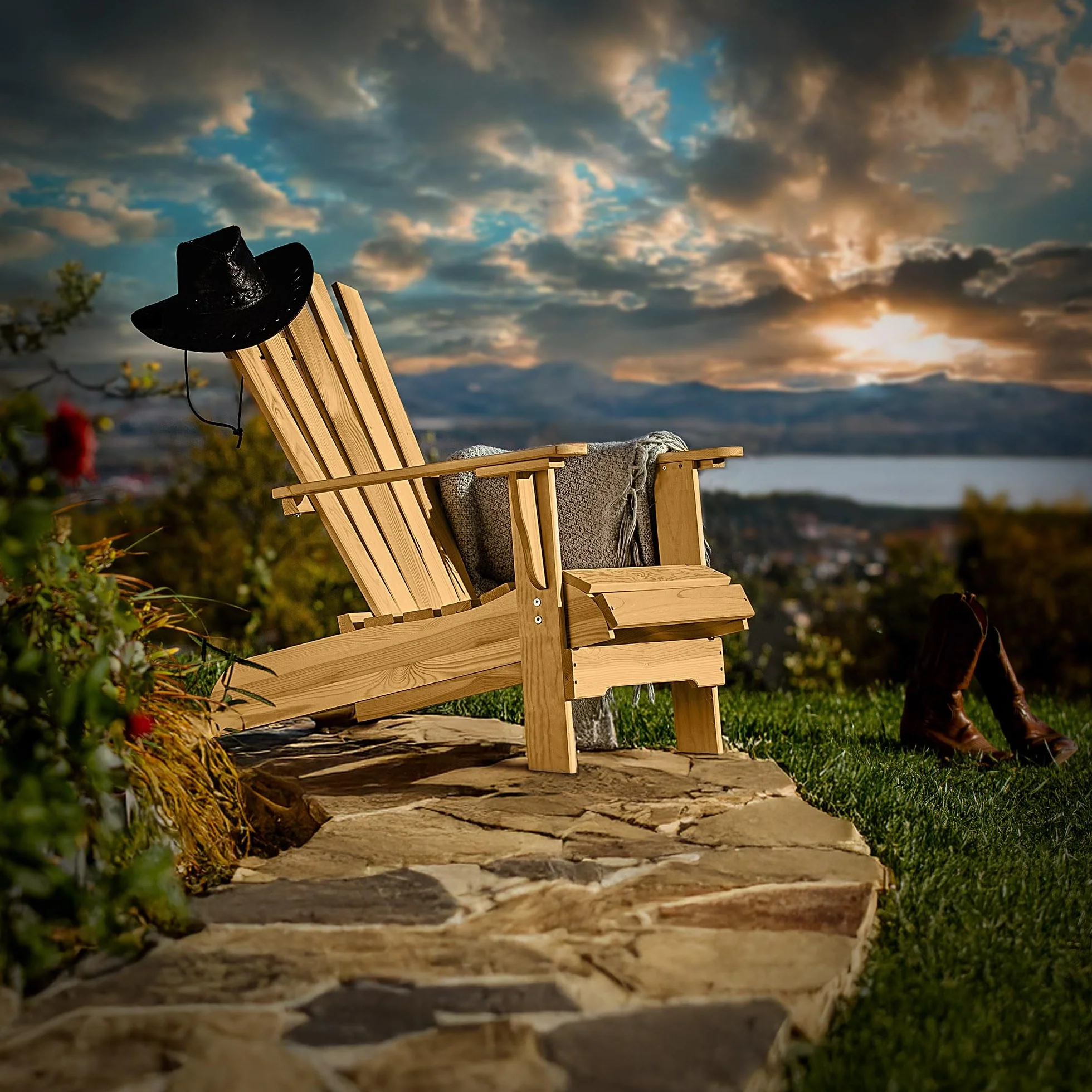KADAX Adirondack - Sedia da giardino in legno, con schienale alto e braccioli, sedia relax, per esterni, in legno (scuro)