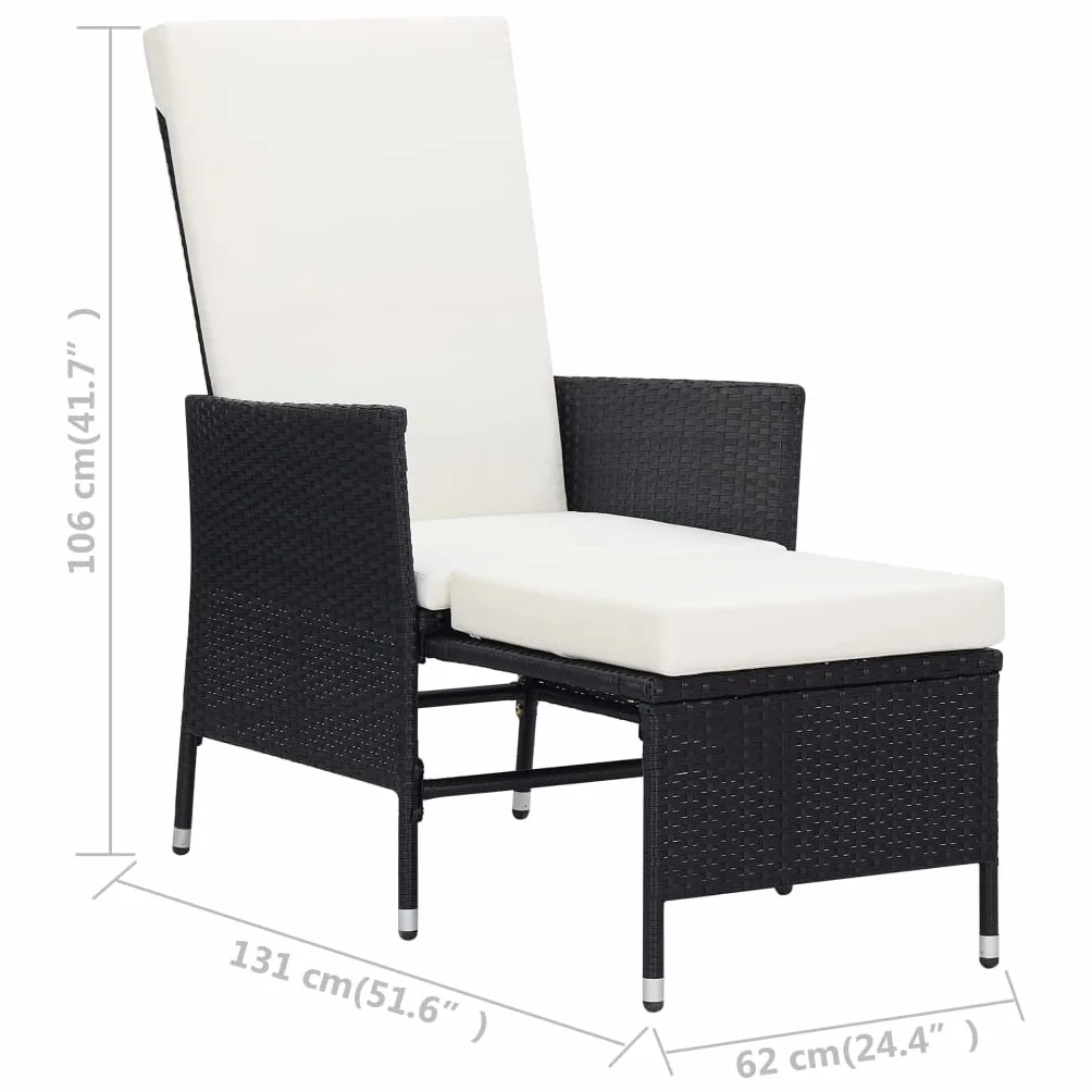 vidaXL Sedia da Giardino Reclinabile con Cuscino in Polyrattan Nero