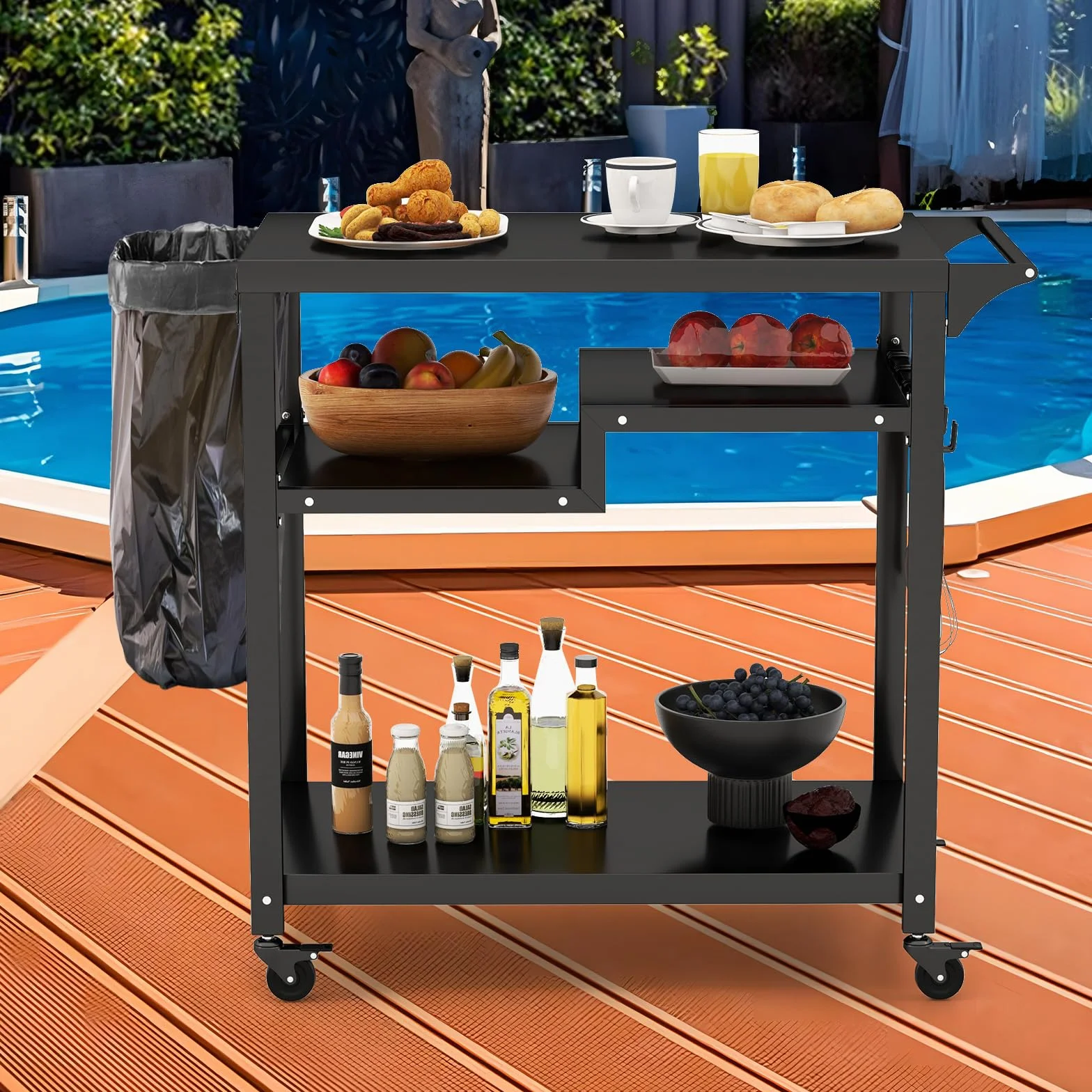 COSTWAY Carrello Barbecue da Esterno Portatile 3 Ripiani 4 Ruote Bloccabili