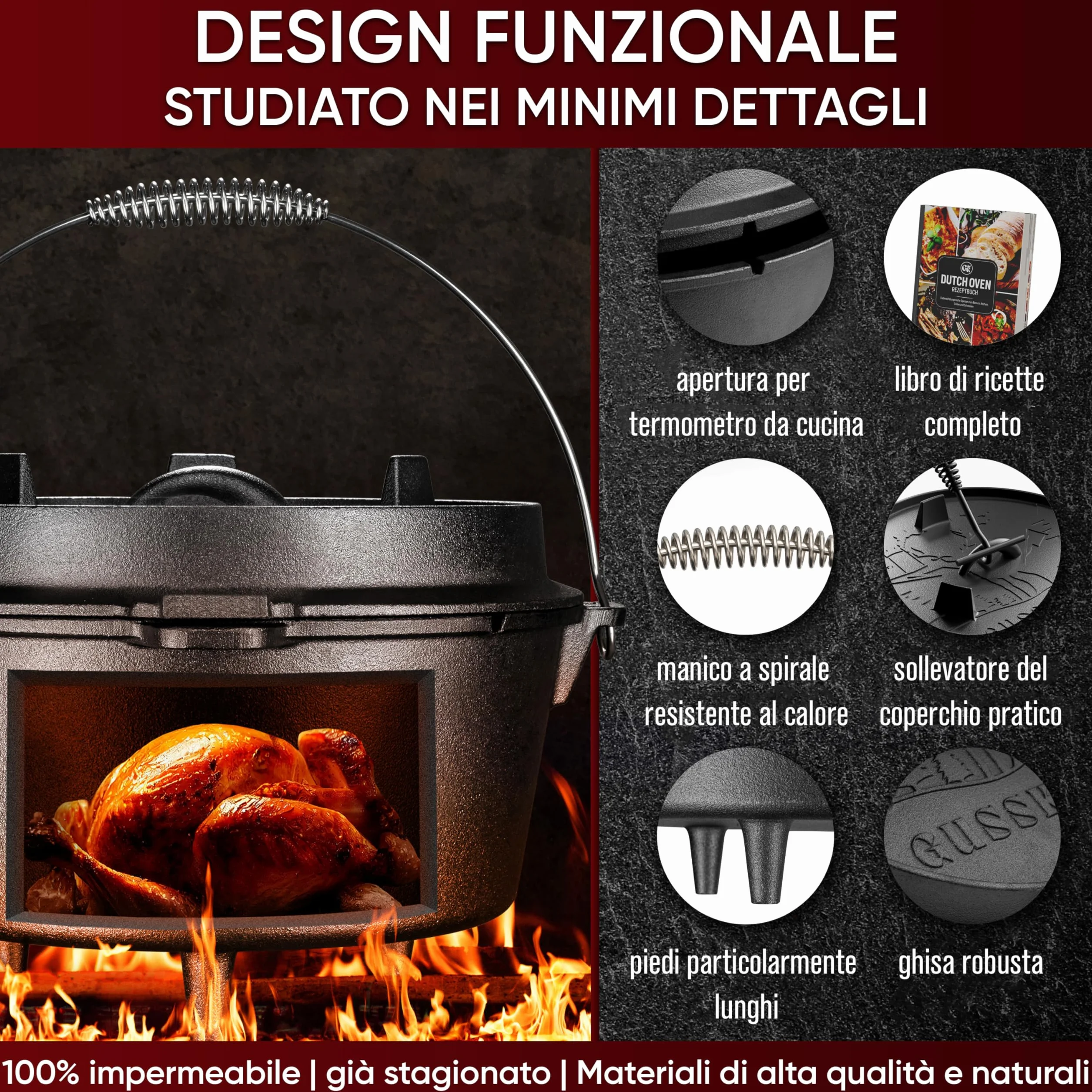 GUSSKÖNIG Forno olandese [4,5 l] – pentola bruciata con alzacristallo e piedini