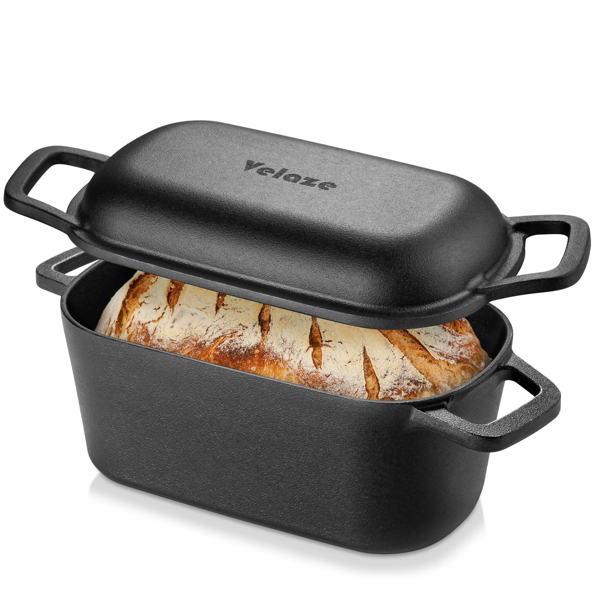Velaze Pentola in Ghisa per Pane 3.4L - Casseruola in Ghisa Smaltata Rettangolare 27x15cm con Coperchio, Interno Crema Antiaderente - Forno Olandese per Cuocere il Pane e Arrosti, Adatta Induzione