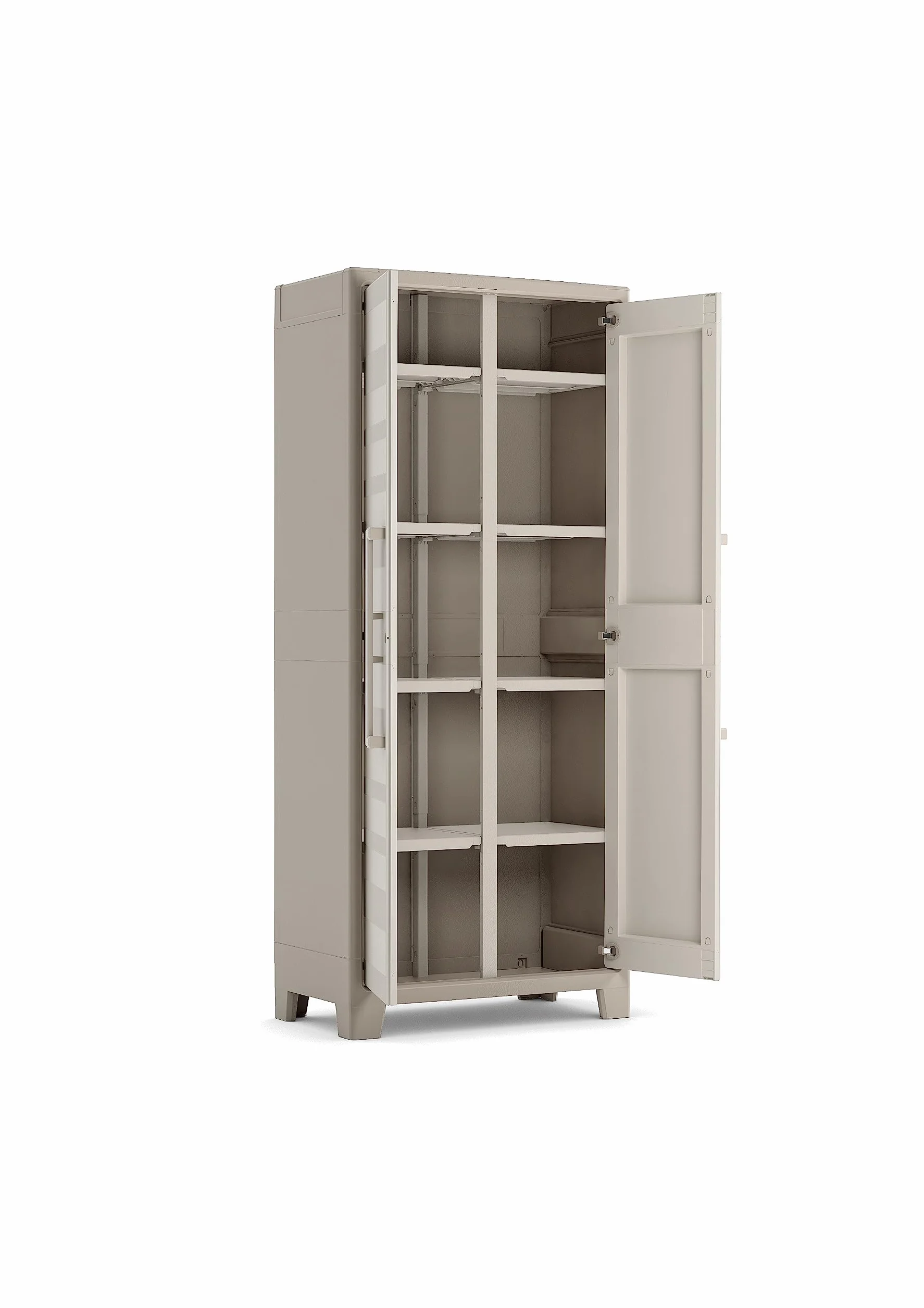 Keter Armadio Portascope Gulliver, 8 Ripiani Pieghevoli, da Esterno, Ideale per Balcone e Giardino, Sabbia/Beige, 80x44x182 H Cm