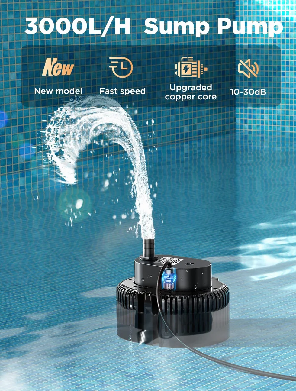 Pompa Sommergibile Acque Scure 75 W 3000 l/h 5 m con tubo di scarico