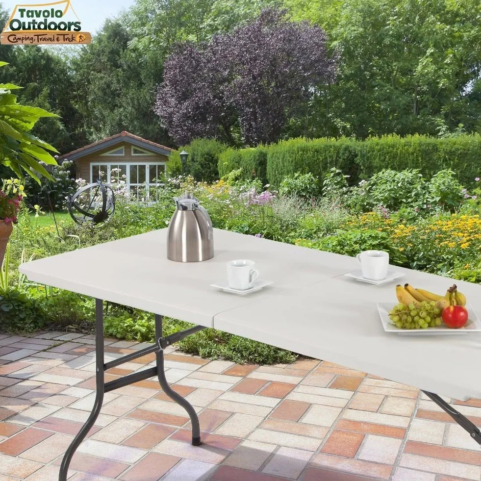 BAKAJI Tavolo Pieghevole in Resina HDPE 183x76x72cm Struttura in Metallo Rinforzato