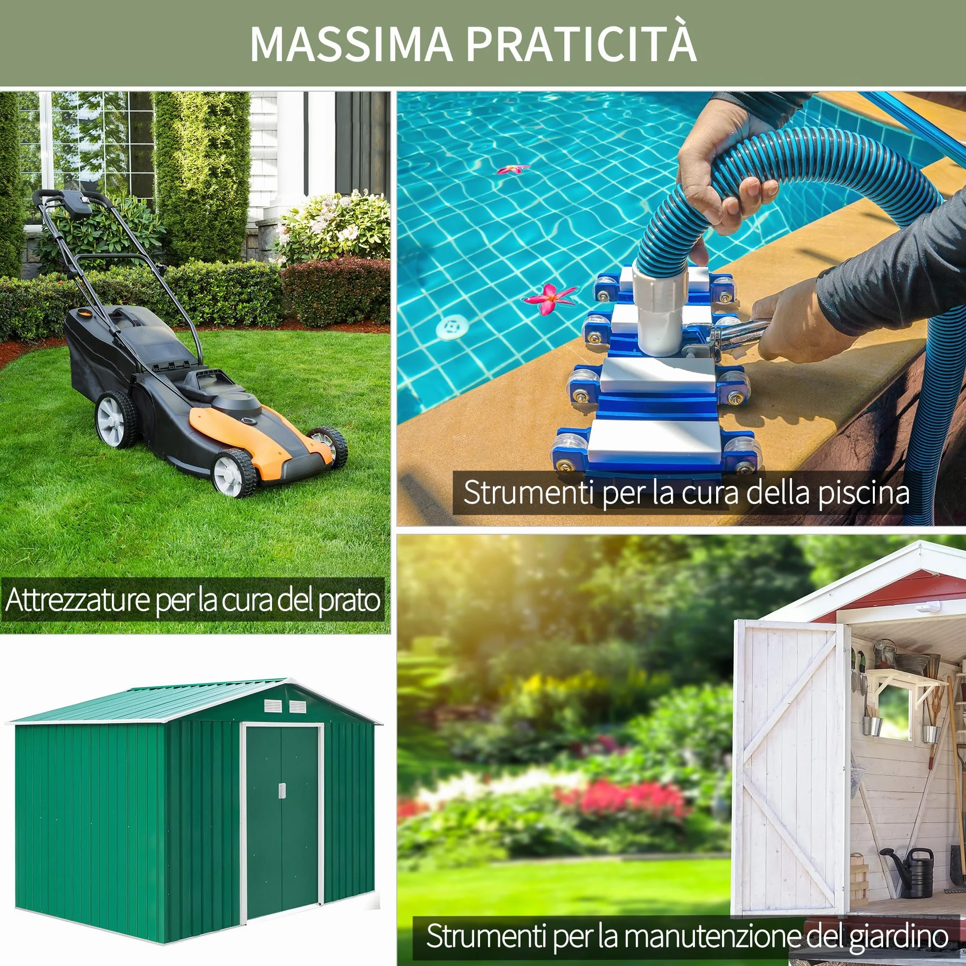 Outsunny Casetta da Giardino 4.9 m² Lamiera d'Acciaio 277x195x192 cm Verde Scuro