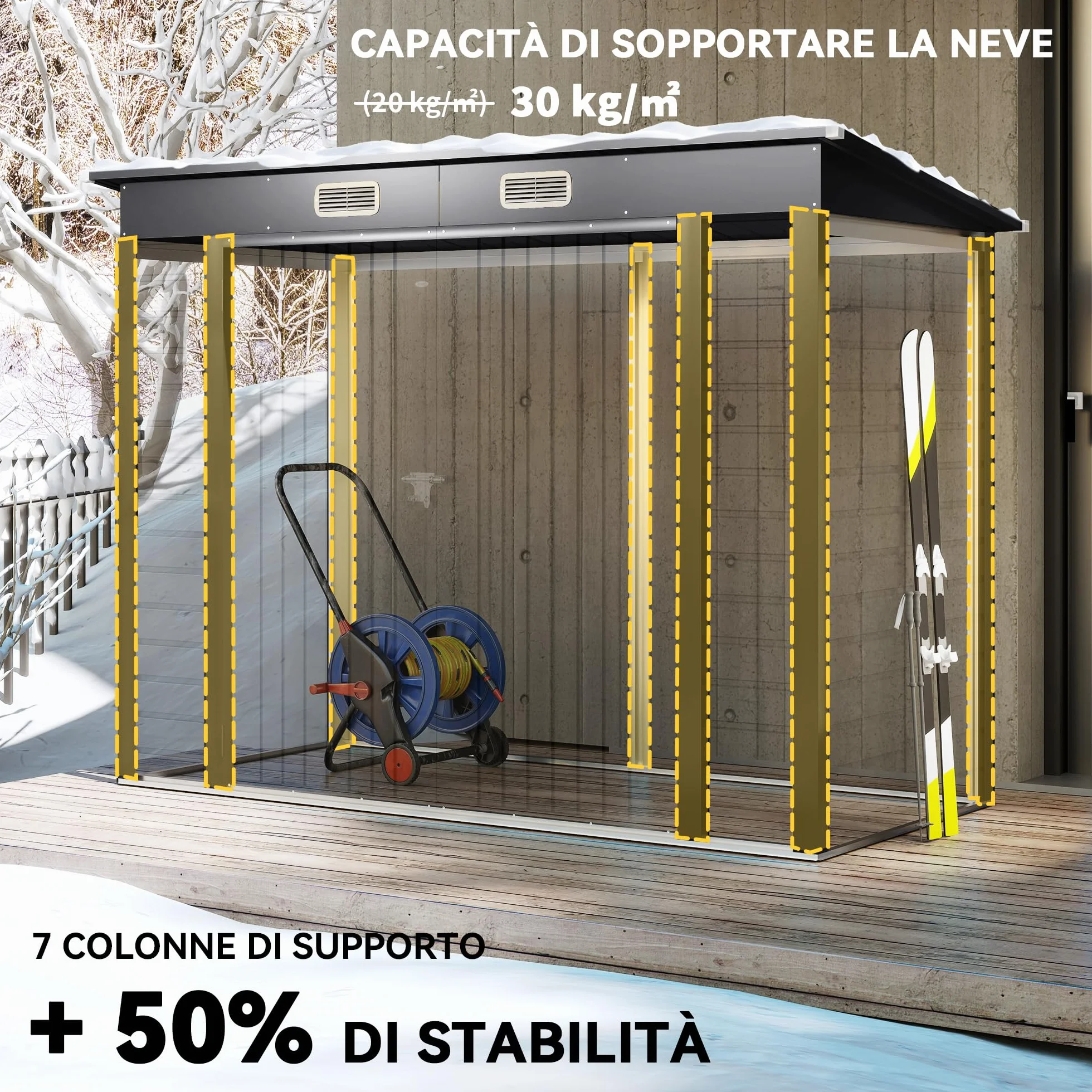 Outsunny Capanno Porta Attrezzi con 2 Prese d'Aria e Chiavistello, Casetta da Giardino in Acciaio Zincato, 249x121x183 cm, Grigio
