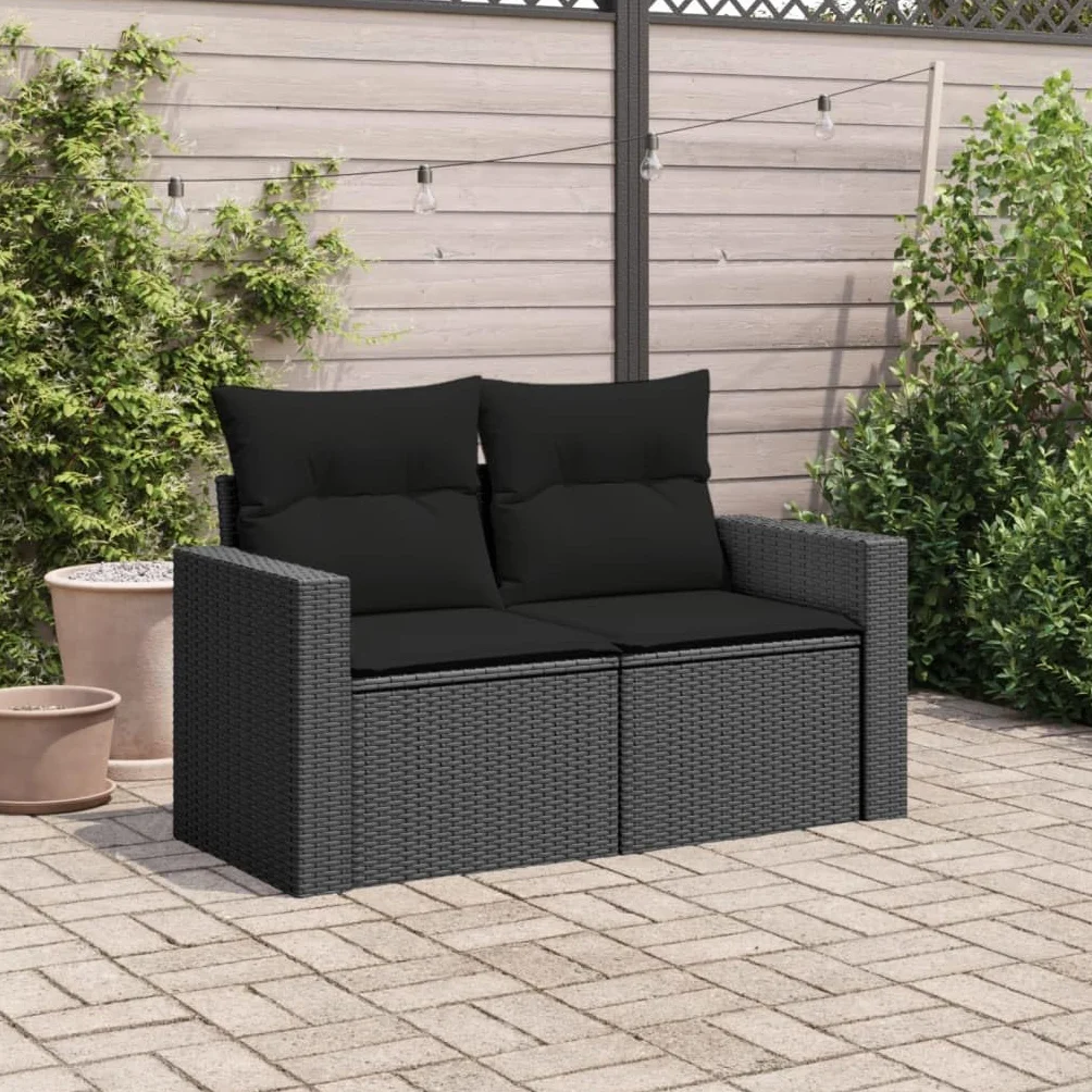 Divano da Esterno 2 posti Divanetti Esterni da Giardino Salotto da Giardino Esterno Divanetti Esterno in Polyrattan-Nero-2 Posti-2
