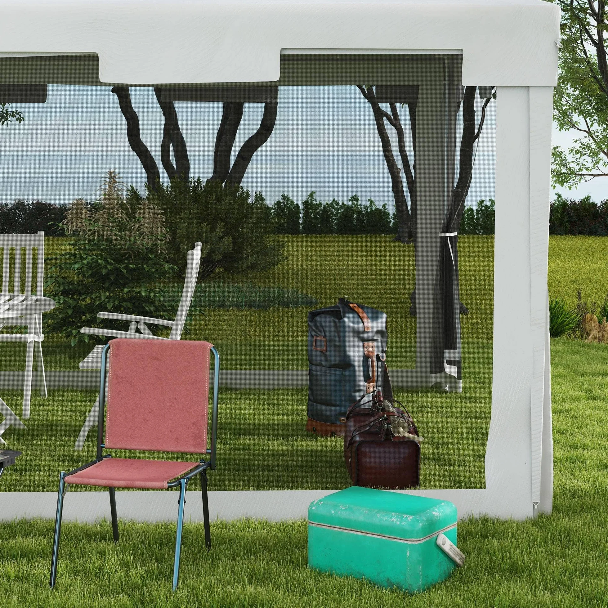 Outsunny Gazebo 4x3 m con Zanzariera e 2 Ingressi, Gazebo da Giardino in Metallo e PE, Bianco e Nero