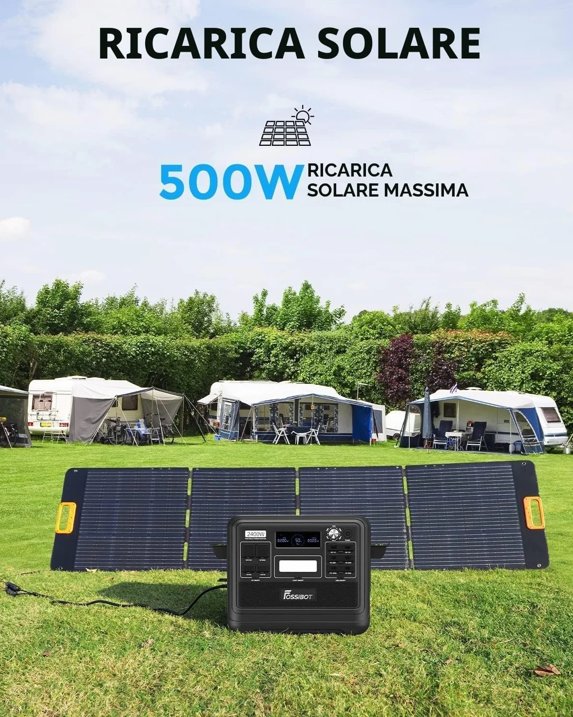 FOSSIBOT F2400 Centrale Elettrica Portatile con Batteria LFP da 2048Wh, CA 2400W Power station, Generatore Solare Controllo tramite app cellulare, adatta per Camper e Viaggi All'aperto