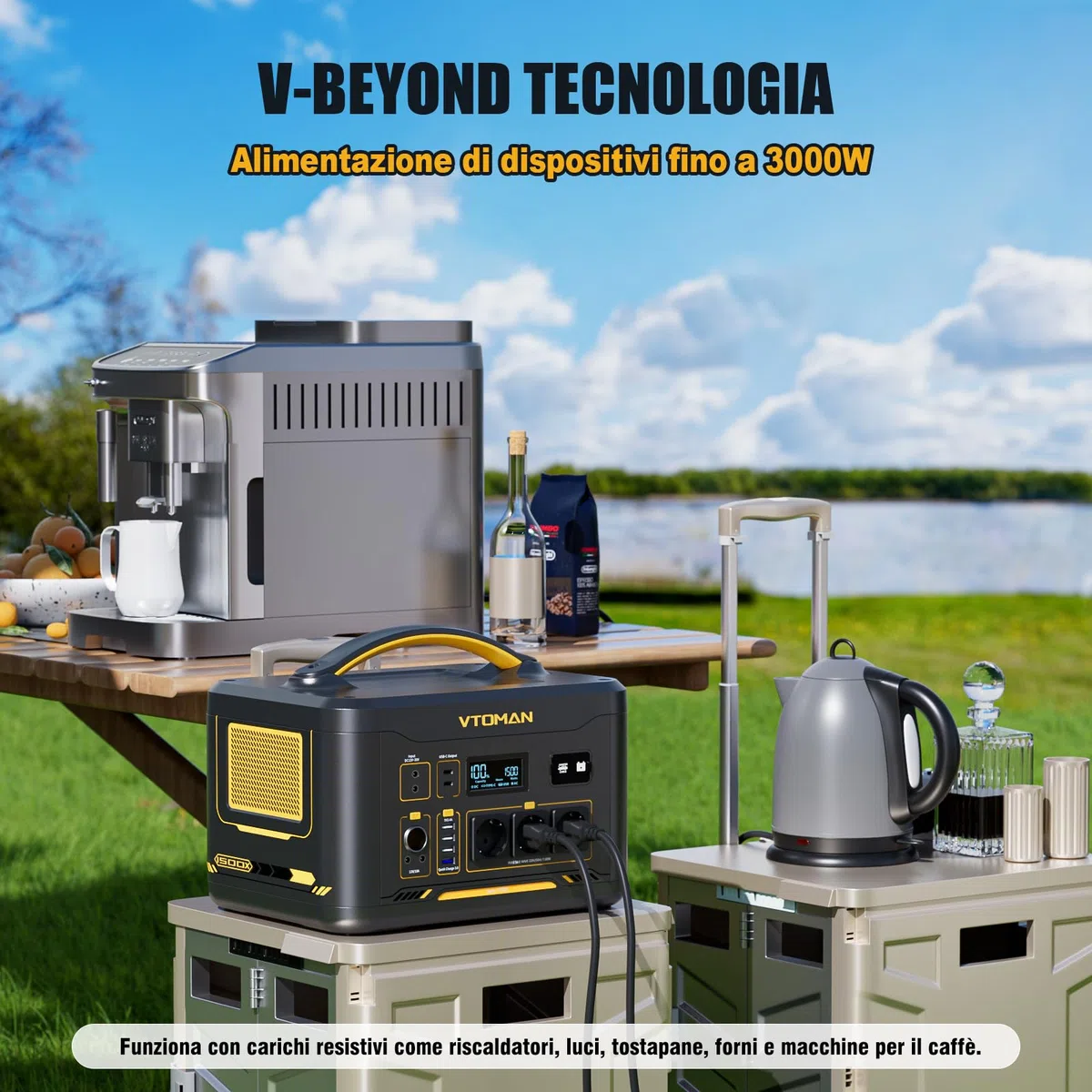 VTOMAN Jump 1500X Centrale Elettrica Portatile - 1500W/828Wh LiFePO4 Batteria Power Station Generatore Solare, Capacità Espandibile a 2376Wh, per Campeggio, Emergenza, Viaggio