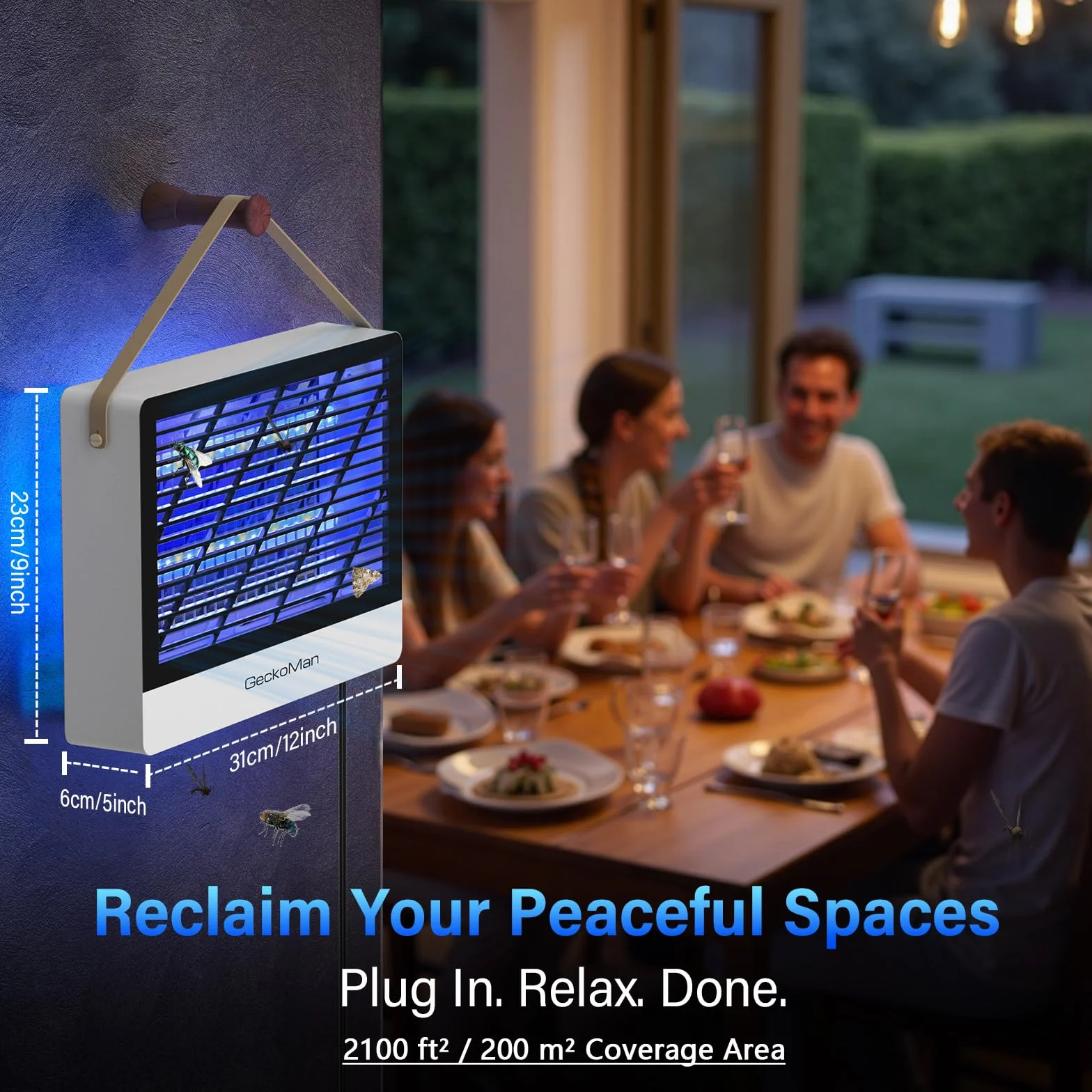 GeckoMan LED Lampada Antizanzare Zanzariera Elettrica Ammazza Acchiappa Zanzare Mosche Elettrico Interno, Tubo Ibrido Risparmio Attrazione Max • 10 Anni Vita, Alta Tensione Istantanea
