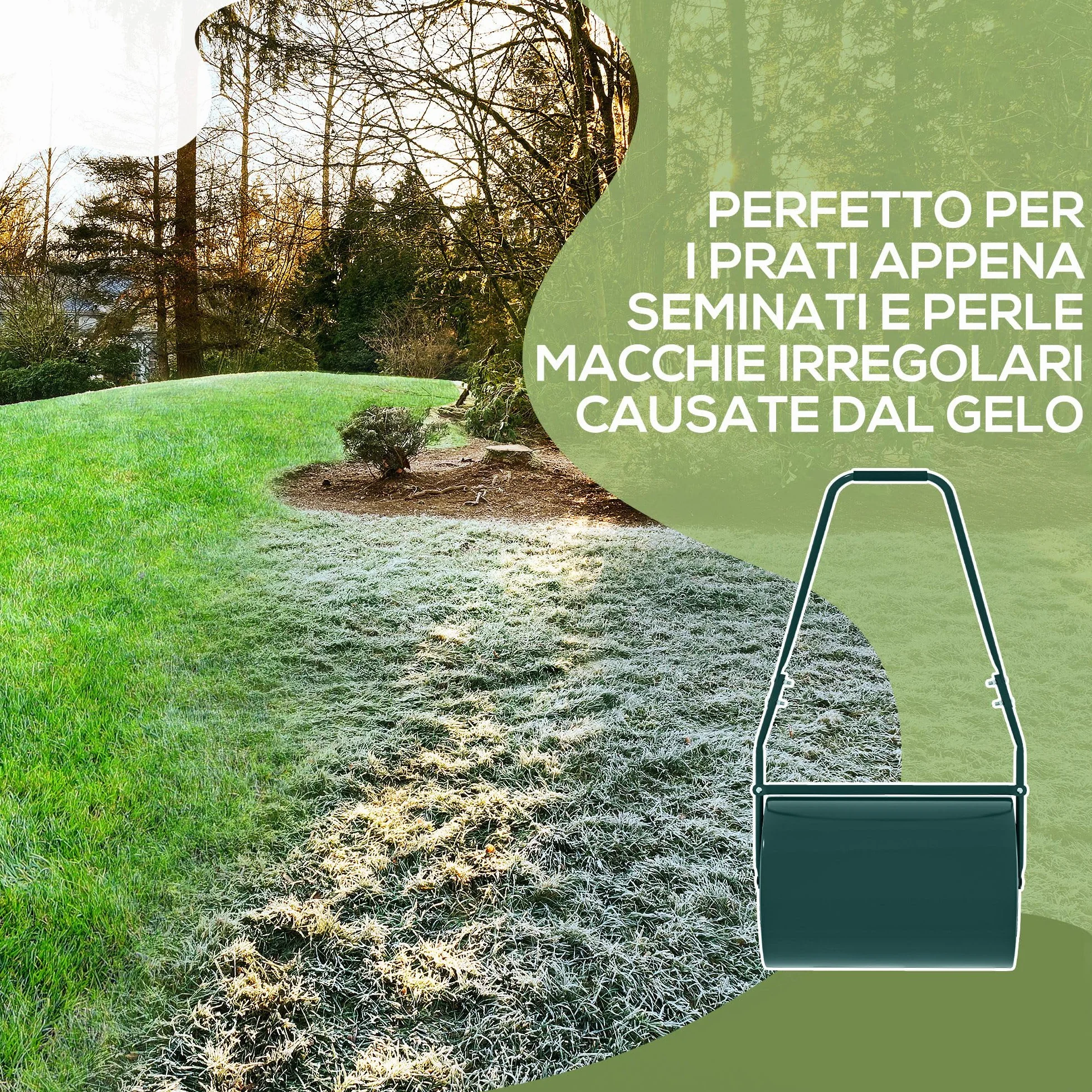 Outsunny Rullo per Prato da 30L di capacità con Maniglia Imbottita, Rullo Giardino in Acciaio Riempibile con Acqua/Sabbia, 102x50x30 cm, Verde Scuro