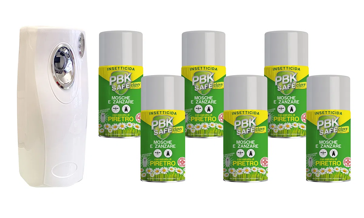PBK SAFE Clovy Home INSETTICIDA AEROSOL 250 ML con PIRETRO NATURALE stop a MOSCHE E ZANZARE (6 BOMBOLE + EROGATORE)