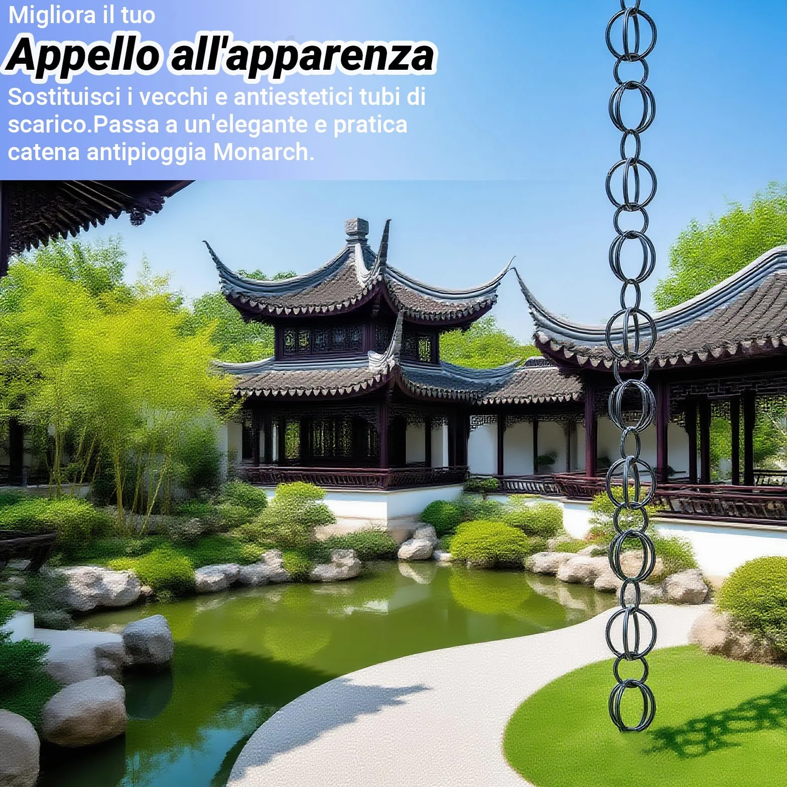 Catena per Pioggia Esterna, Adattatore per Grondaie in Alluminio Nero, con Funzione di Drenaggio e Decorazione PluvialeNero(4m)