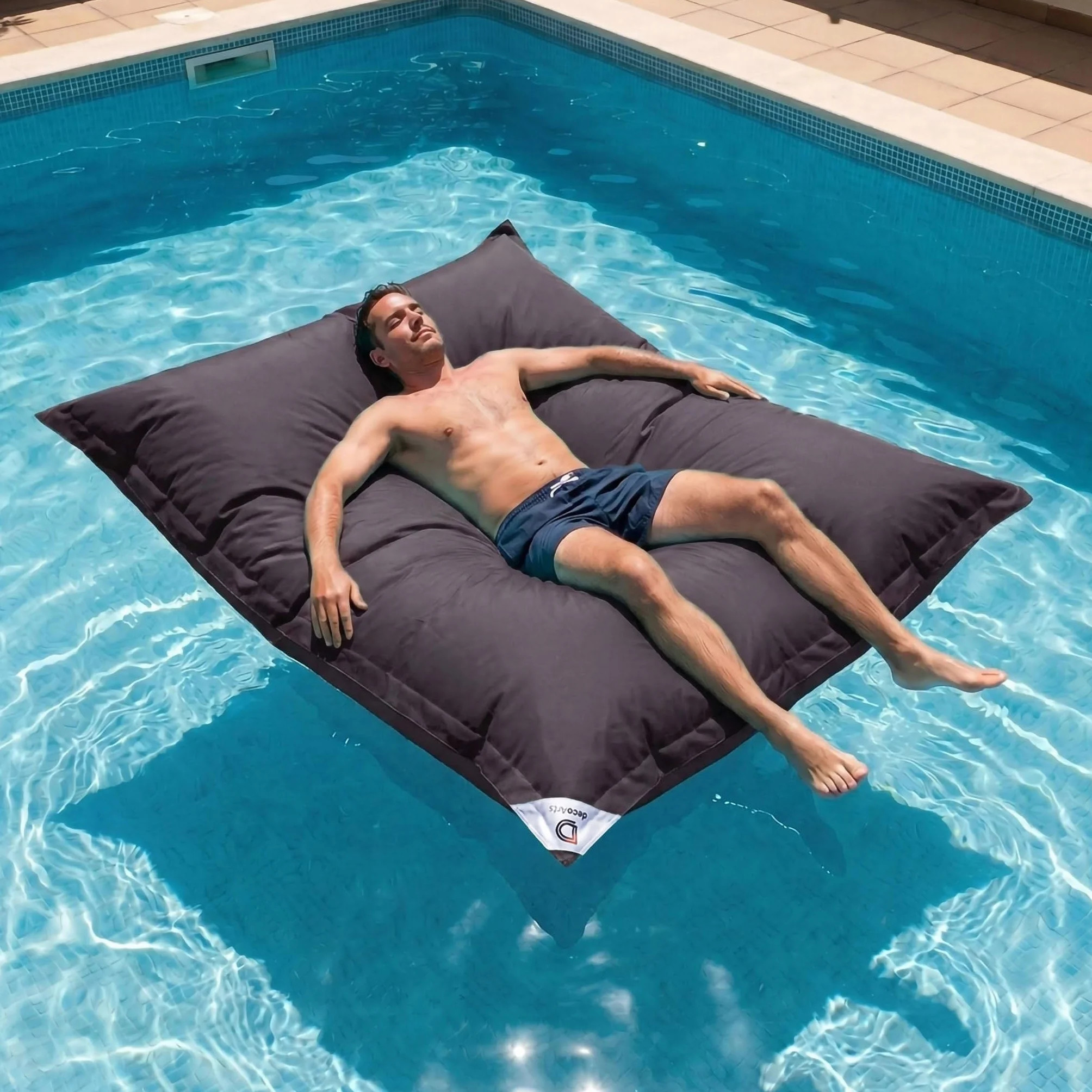 Pouf da Esterno Gigante XXL 180x140cm Imbottito (Non Gonfiabile) Galleggiante Piscina - Pouf Giardino Impermeabile Sfoderabile - Riempimento 450L Palline Polistirolo - Grigio Carbone