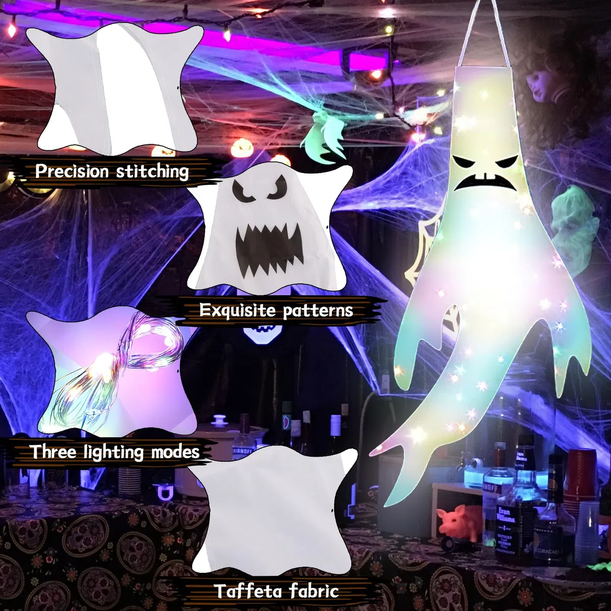 Halloween Fantasmi Windsock con LED, Appendere Fantasma Manica a Vento, Decorazione 2 Pezzi