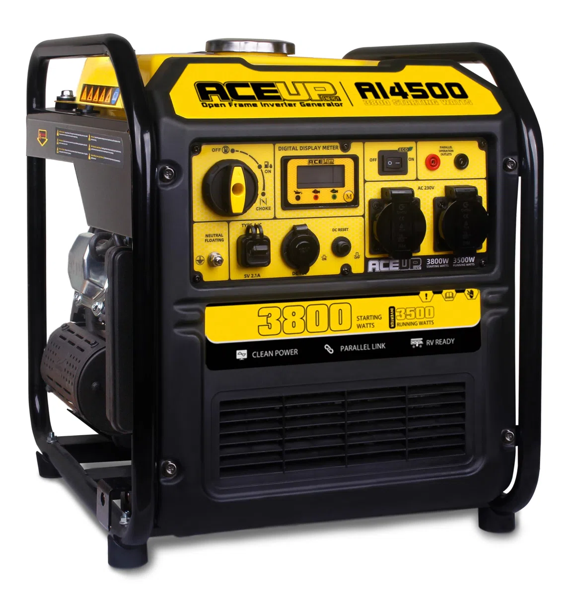 Aceup Energy 3800 Watt Generatore di Corrente Generatore Inverter a Benzina con 2 prese 230V 4 tempi