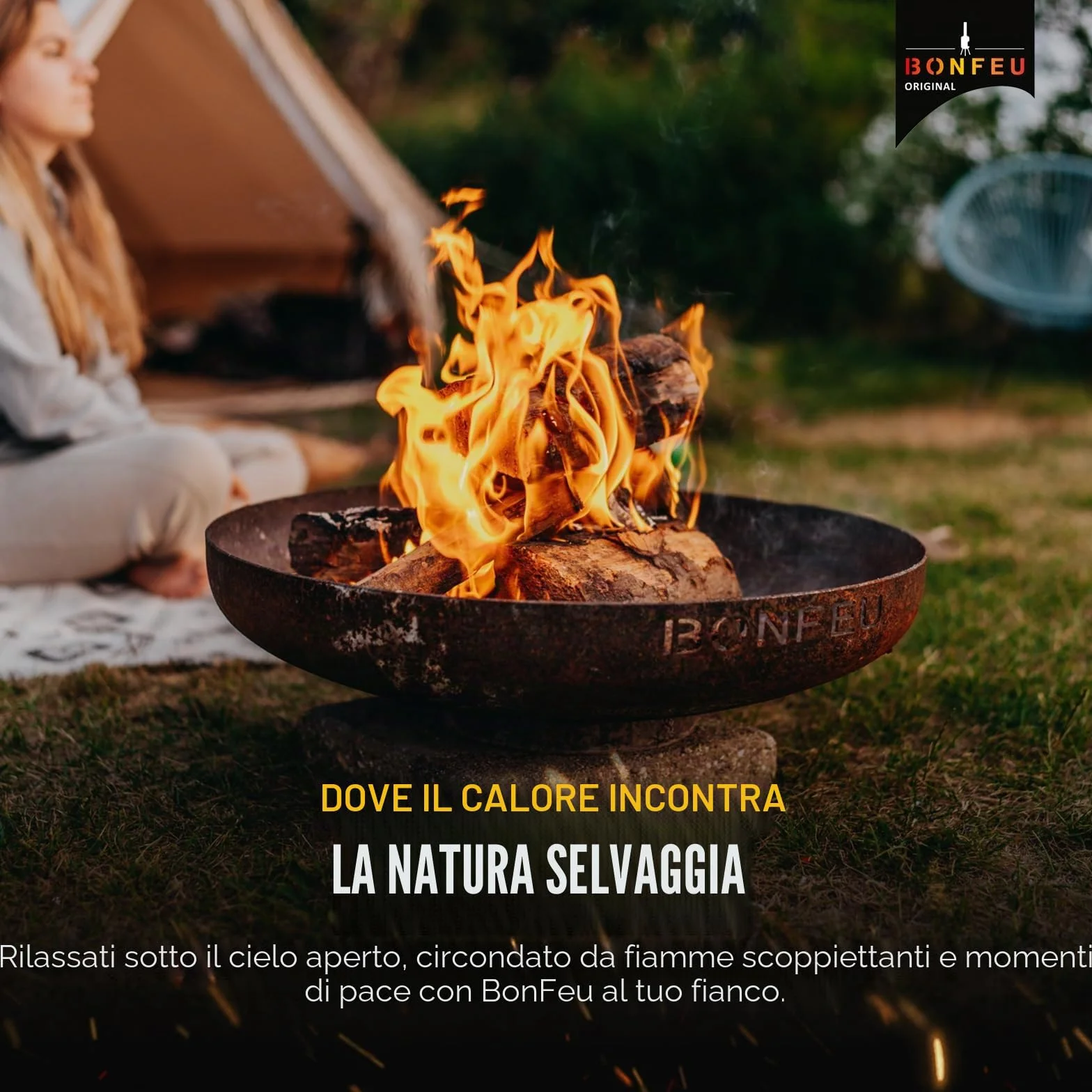 BonFeu BonBowl Braciere da Giardino Ø100 cm Acciaio Corten Robusta Bocchetta di Fuoco 100x100x21 cm