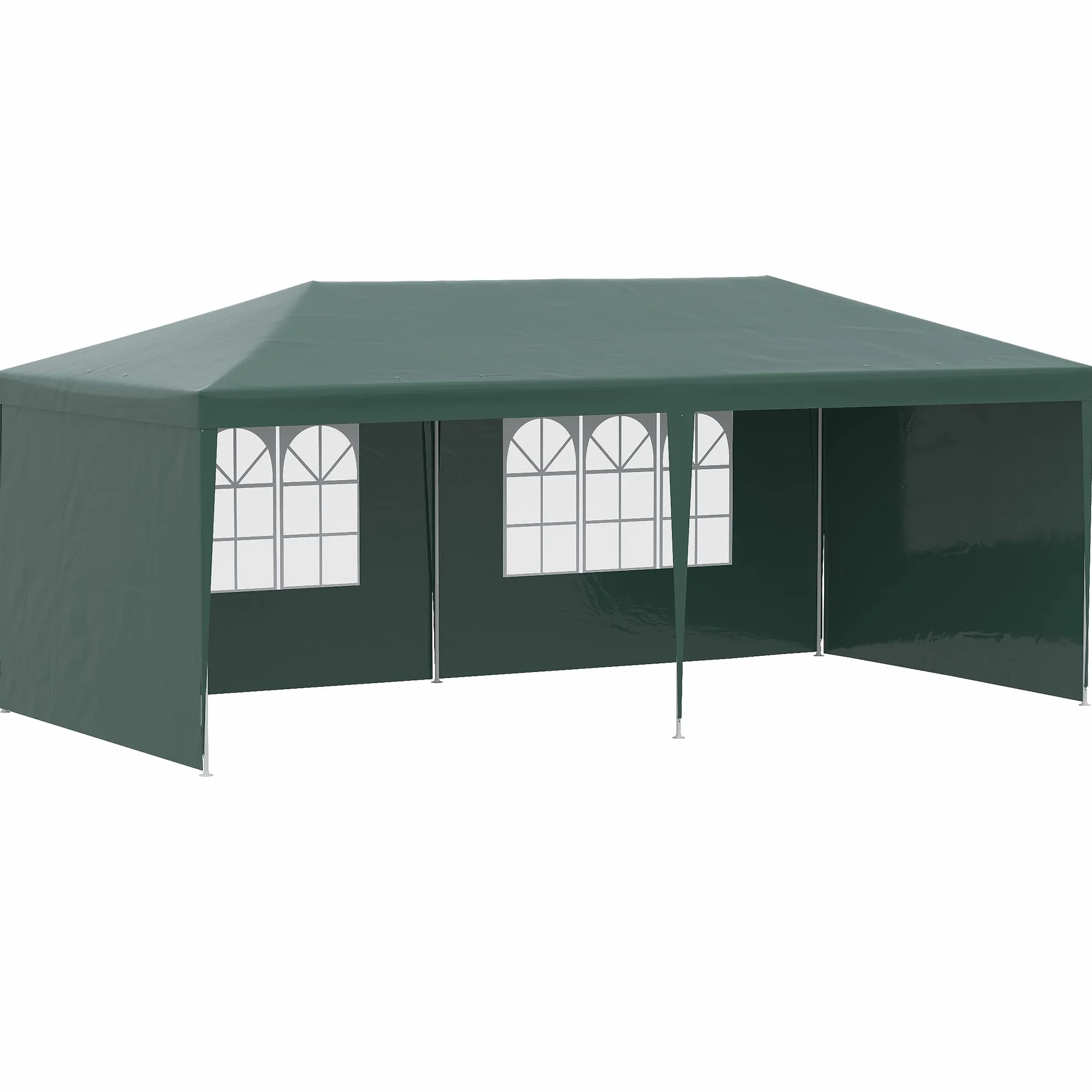 Outsunny Gazebo Giardino 6x3m Acciaio PE Protezione UV Pareti Rimovibili Finestre Verde