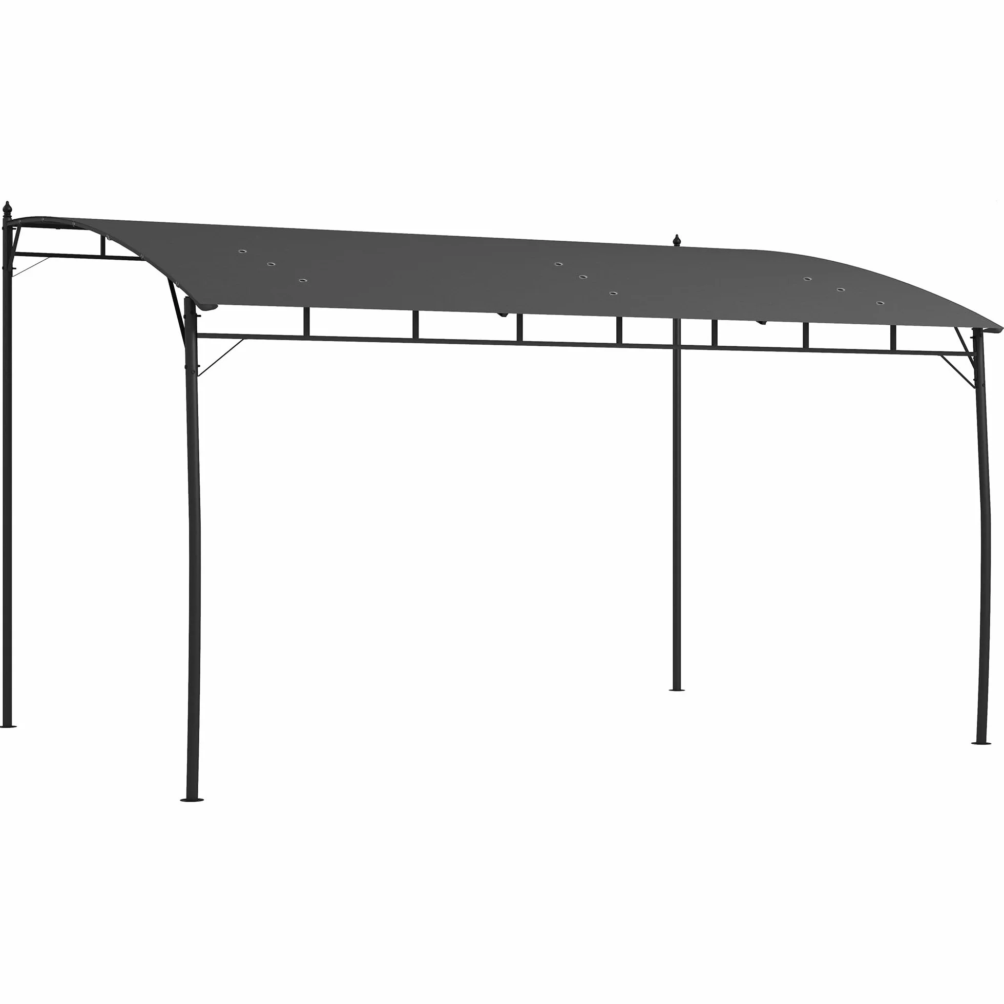 Outsunny Pergola Gazebo Metallica Tettuccio Poliestere 12 Fori Drenaggio 400x296x200/262 cm Grigio Scuro