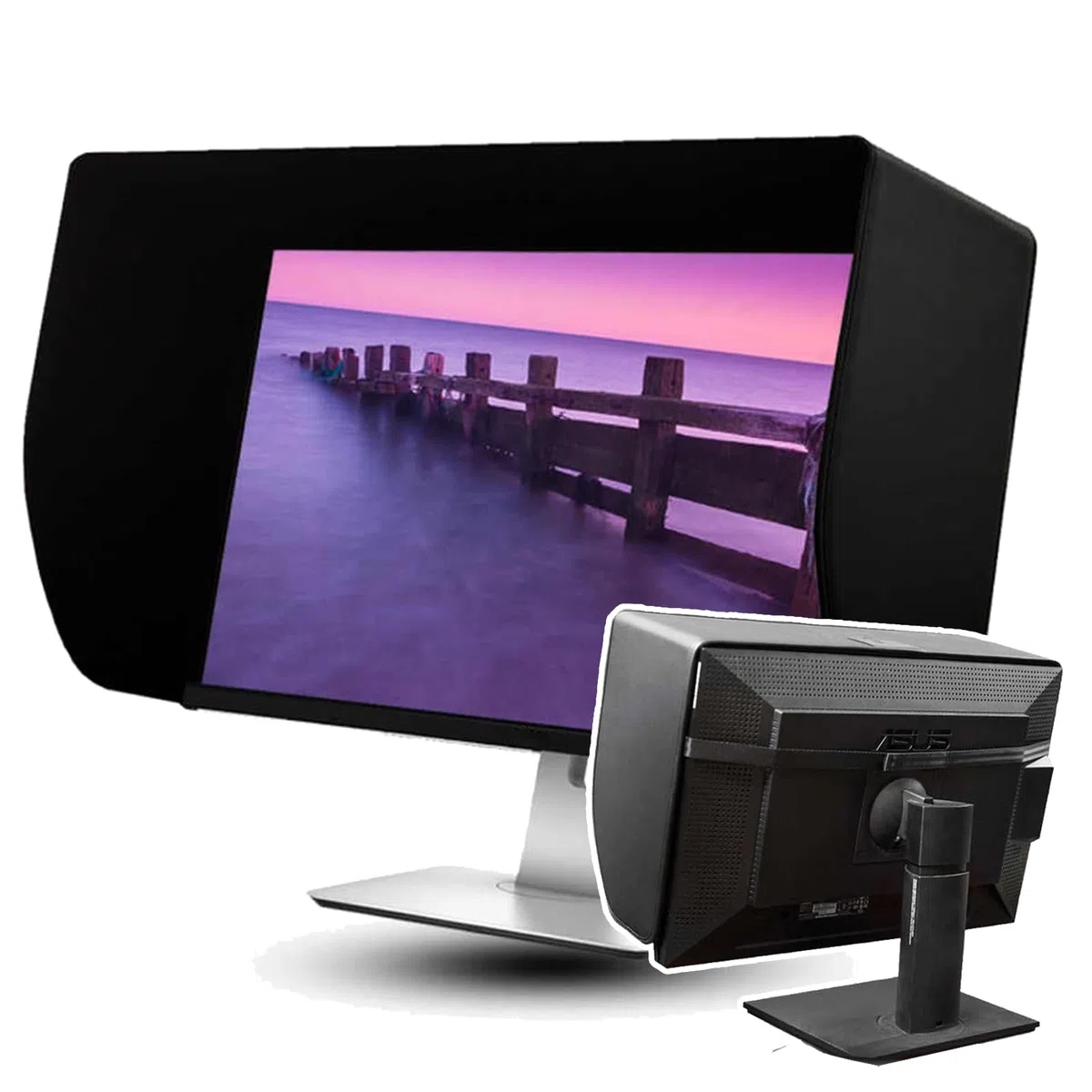Paraluce in Pelle Per Monitor (19-32 Pollici), Universale + Copertura Su Tutti I Lati, Regolabile + Visiera Parasole ,(27E/28in (Ultra-Narrow Bezel))