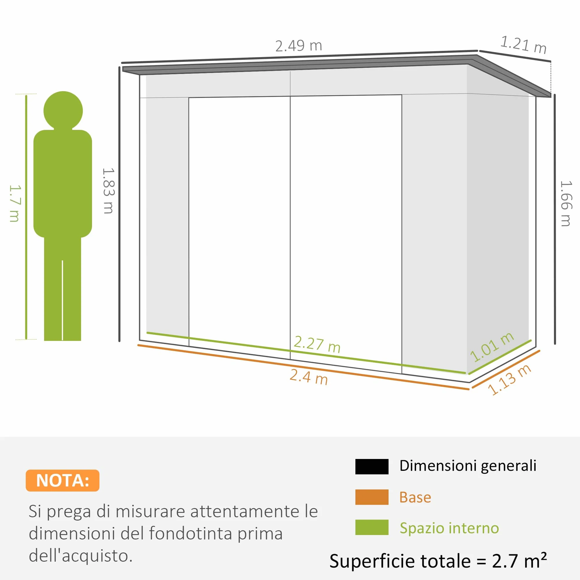 Outsunny Capanno Porta Attrezzi con 2 Prese d'Aria e Chiavistello, Casetta da Giardino in Acciaio Zincato, 249x121x183 cm, Grigio