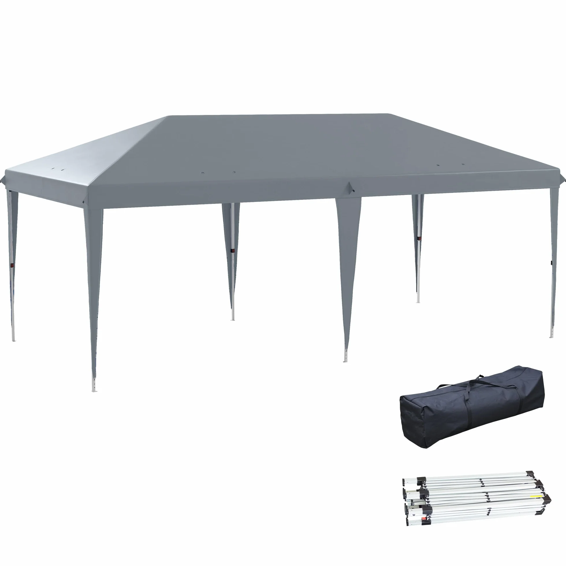 Gazebo Pieghevole Outsunny 6x3 Pop Up Altezza Regolabile 3 Livelli Borsa da Trasporto Acciaio Tessuto Oxford Grigio Chiaro