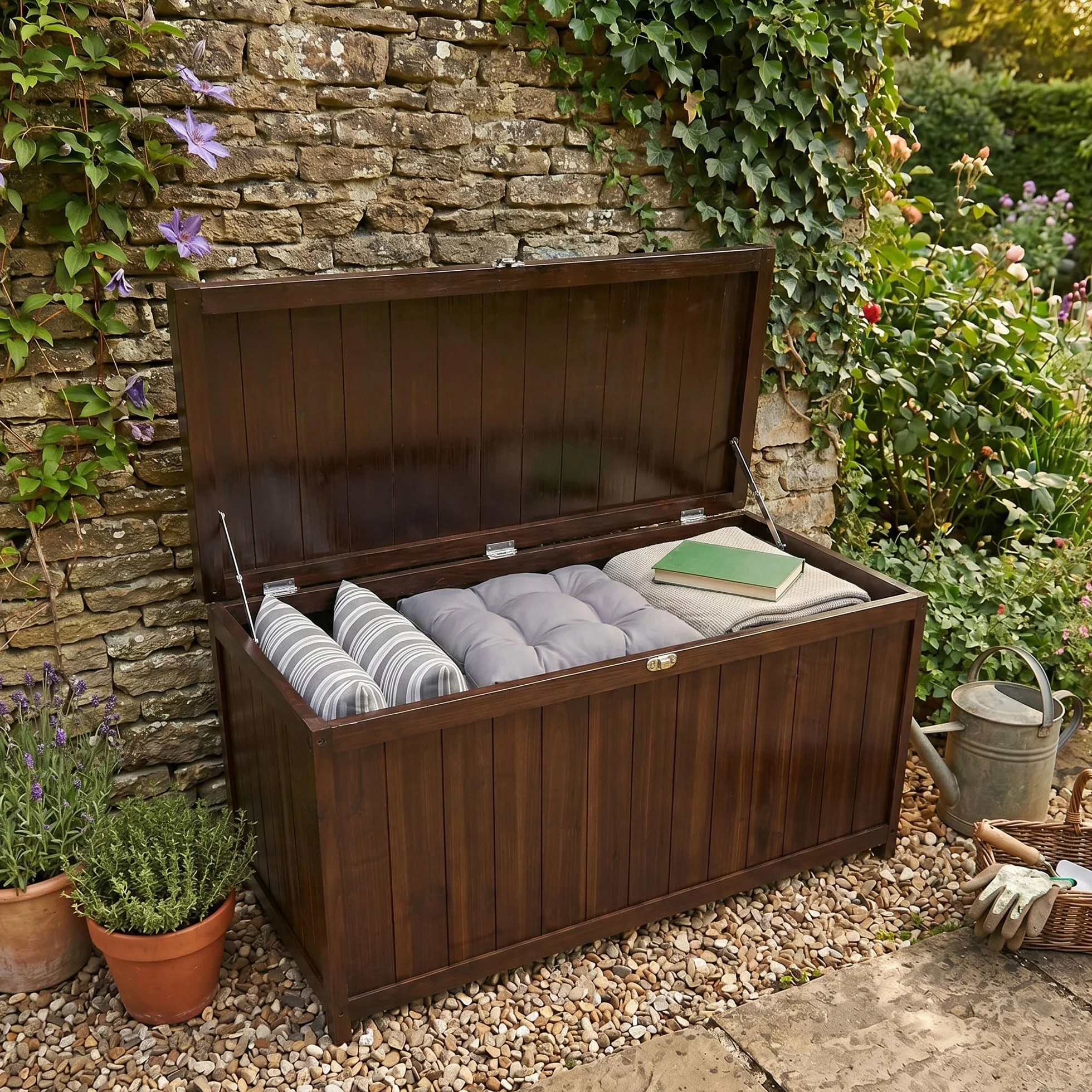 FRANKYSTAR® Cubo - Baule Panca da Giardino 113X60X53 cm da esterno contenitore lucchettabile portaoggetti in legno acacia teak