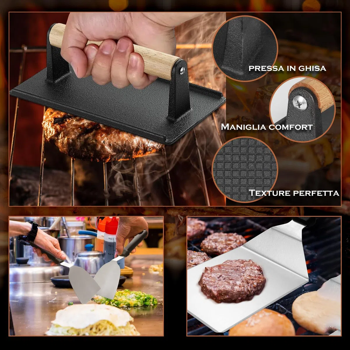35PCS Set Barbecue Professionale - Acciaio Inossidabile Kit Barbecue, con Smash Burger Press & Spatola Pizza & Patty Maker & Attrezzi Barbecue, per Barbecue, Picnic, Campeggio