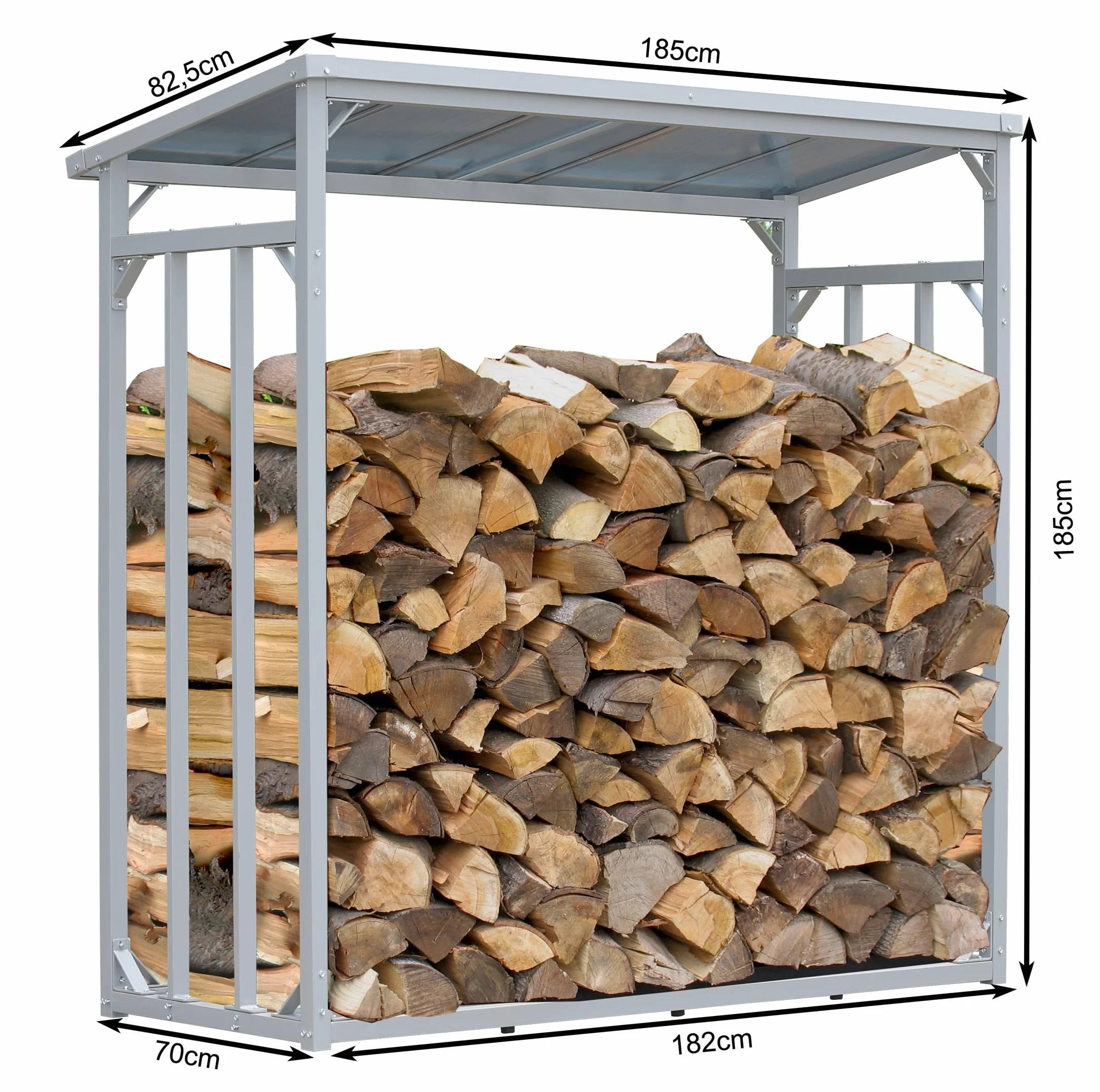 Scaffalatura in Alluminio per Legna da Ardere 185x70x185 cm 2,3 m3